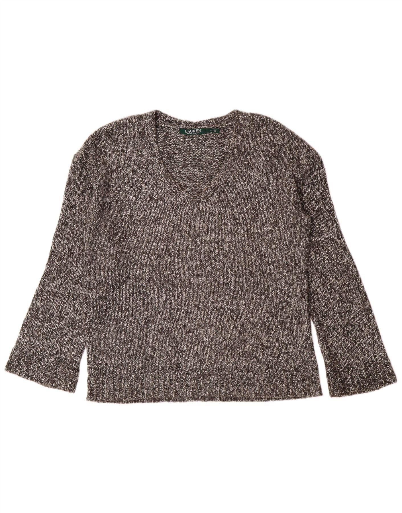 Ralph Lauren Womens V-Neck Jumper Sweater UK 10 Small Grey Flecked Size S / US 4 / IT 40 - 1 Thumbnail
