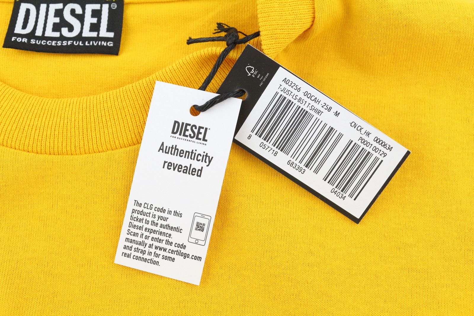 Diesel T-JUST-LS-B51 M Yellow Tricot Logo T-Shirt 40999 Size US M / EU 48-50 / 2 - 7 Thumbnail