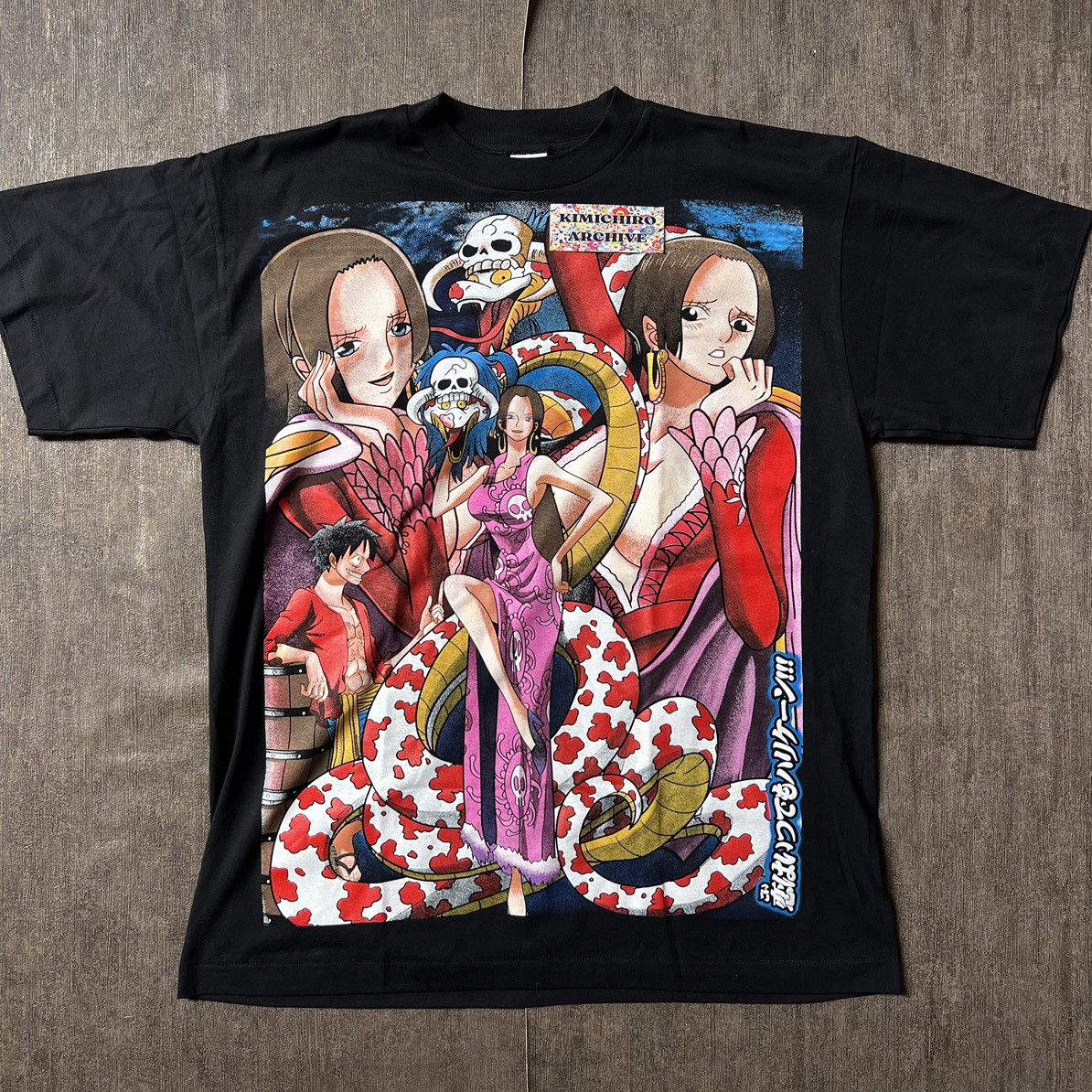 image of Anima x One Piece Monkey D Luffy X Boa Hancock X Love X Anime Tees in Black, Men's (Size XL)