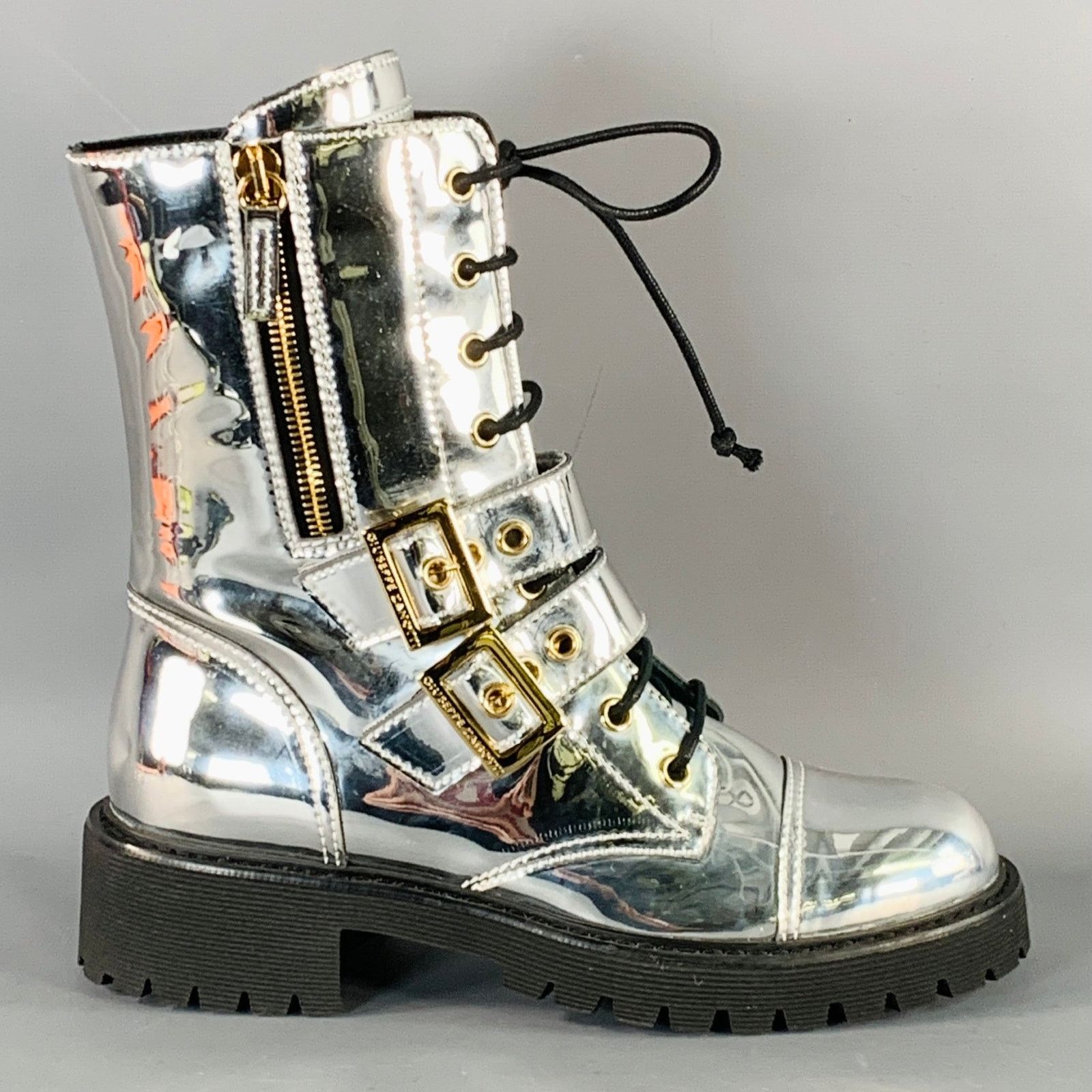 Giuseppe Zanotti GIUSEPPE ZANOTTI Metallic Silver Leather Side Zipper Boots Size US 6 / IT 36 - 2 Thumbnail