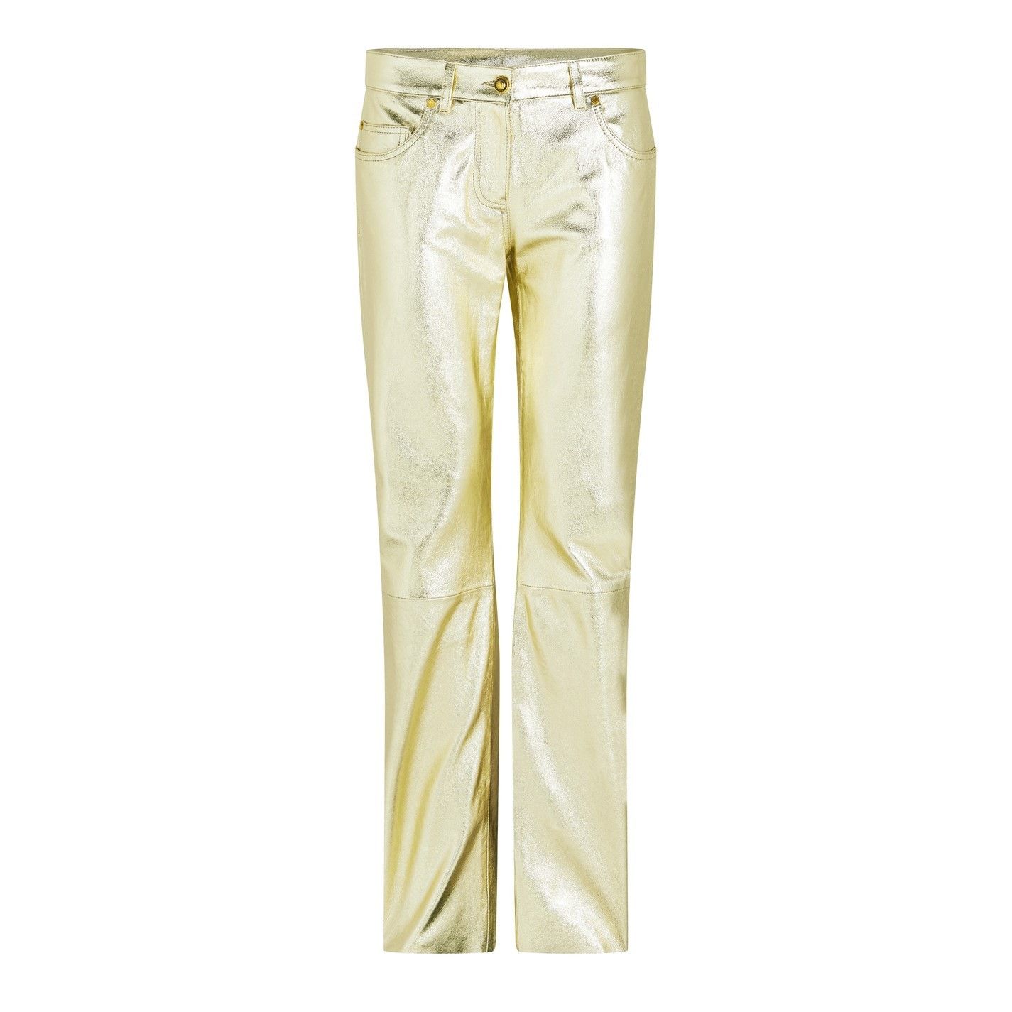 Palm Angels o1g2r1mq0425 Laminated Leather Trousers in Metallic Gold Size 27" / US 4 / IT 40 - 1 Thumbnail