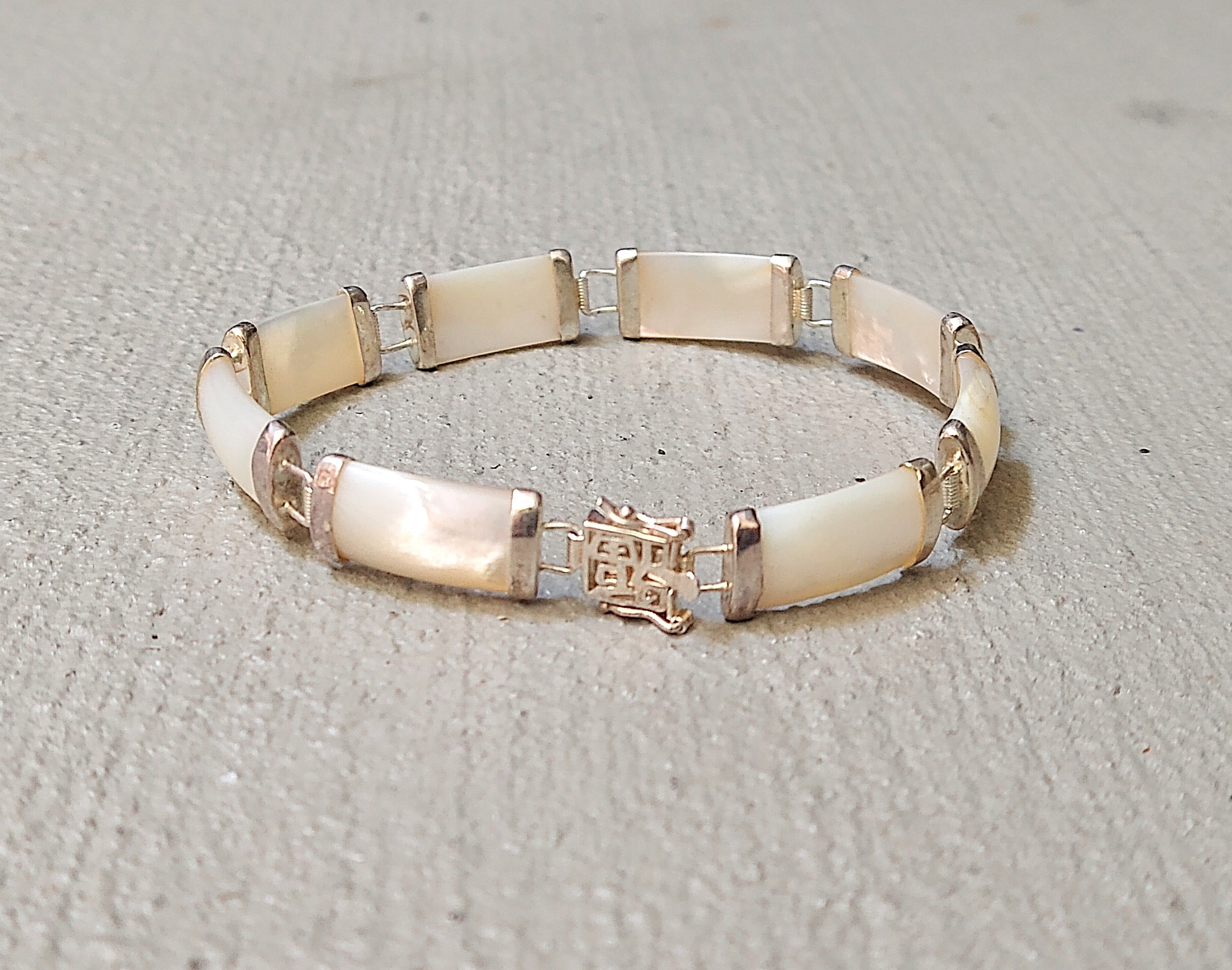 Jewelry Vintage Sterling Silver Tennis Bracelet Mother of Pearl MOP Size ONE SIZE - 1 Thumbnail