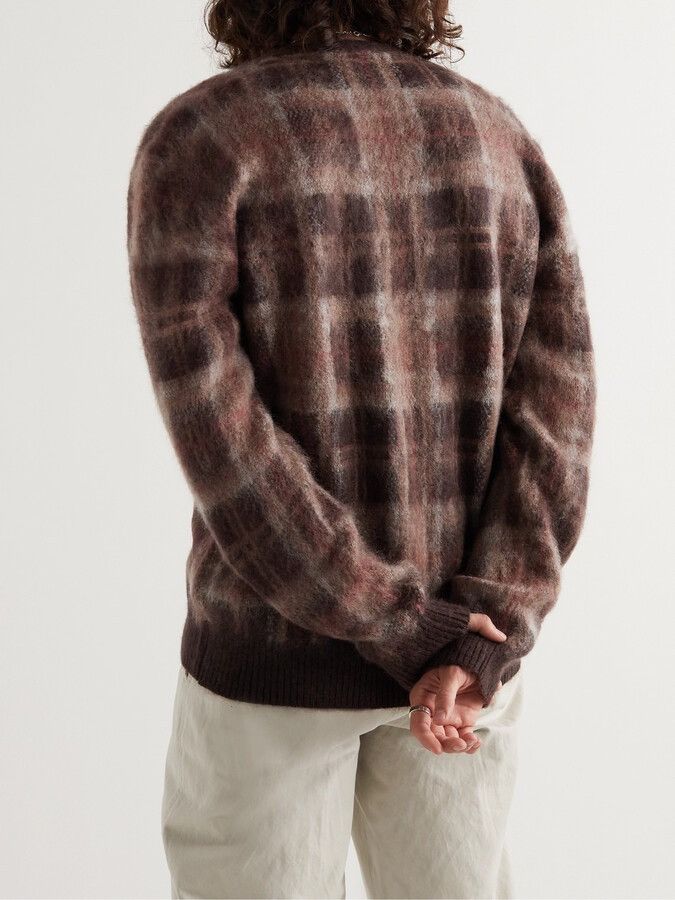 Anonymous Ism Anonymous Ism Brown Check Mohair Cardigan Size US L / EU 52-54 / 3 - 6 Thumbnail