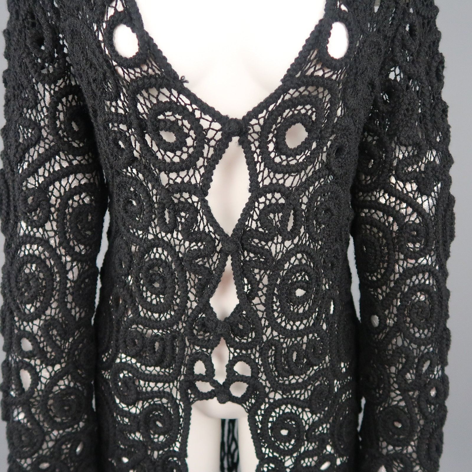 Matsuda MATSUDA Size M Black Wool Crochet Fringe Cardigan Size M / US 6-8 / IT 42-44 - 2 Thumbnail
