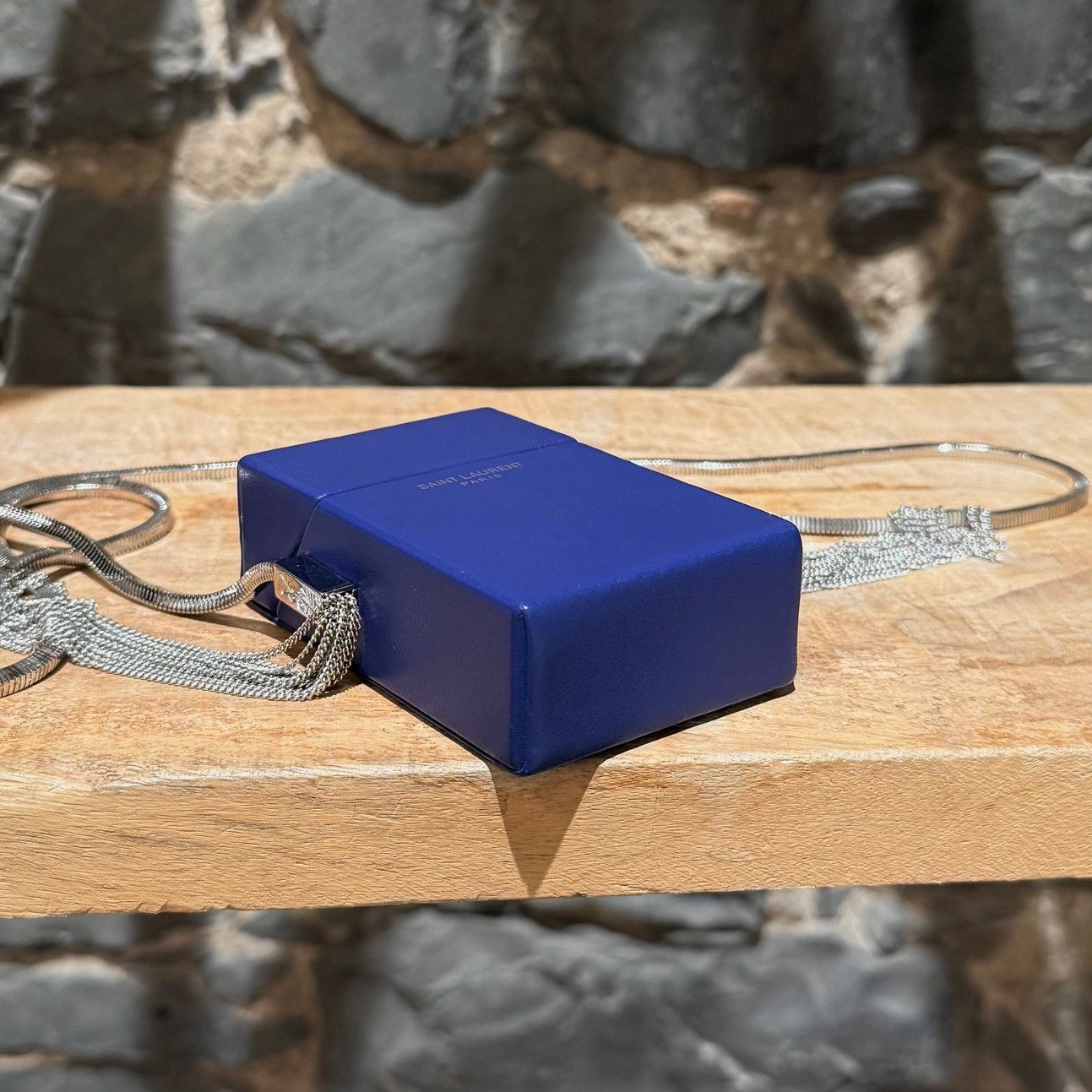 Saint Laurent Paris Saint Laurent Blue Leather Smoking Box Chain Minaudiere Bag Size ONE SIZE - 9 Thumbnail