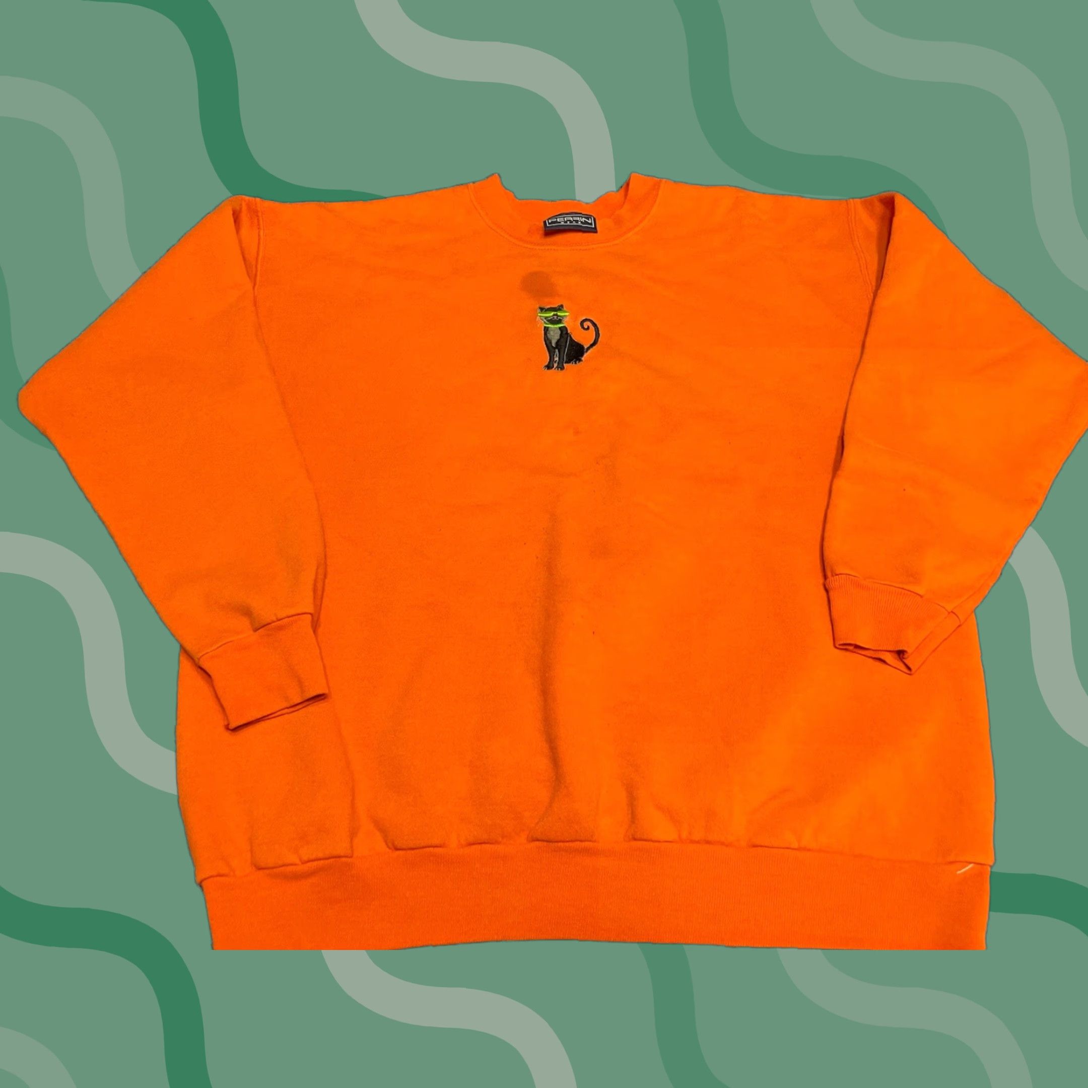 Jerzees VINTAGE Cat Embroidered Crewneck Sweatshirt JERZEES Size L Orange Unisex Adults Long Sleeve Pullover” Size US L / EU 52-54 / 3 - 1 Thumbnail