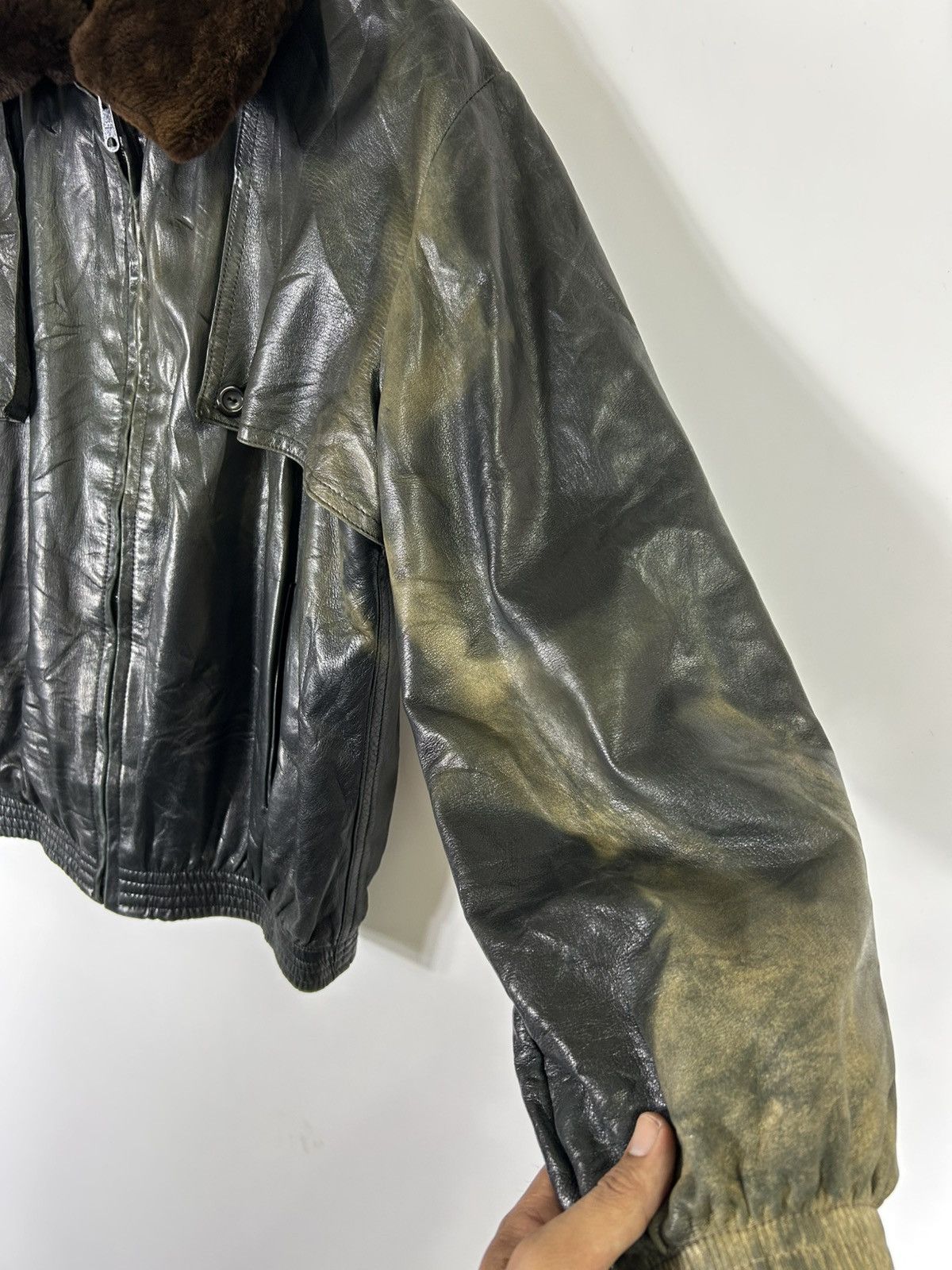 Leather ⚡️Vintage David Goodman Fur Collar Faded Leather Jacket Size US M / EU 48-50 / 2 - 7 Thumbnail