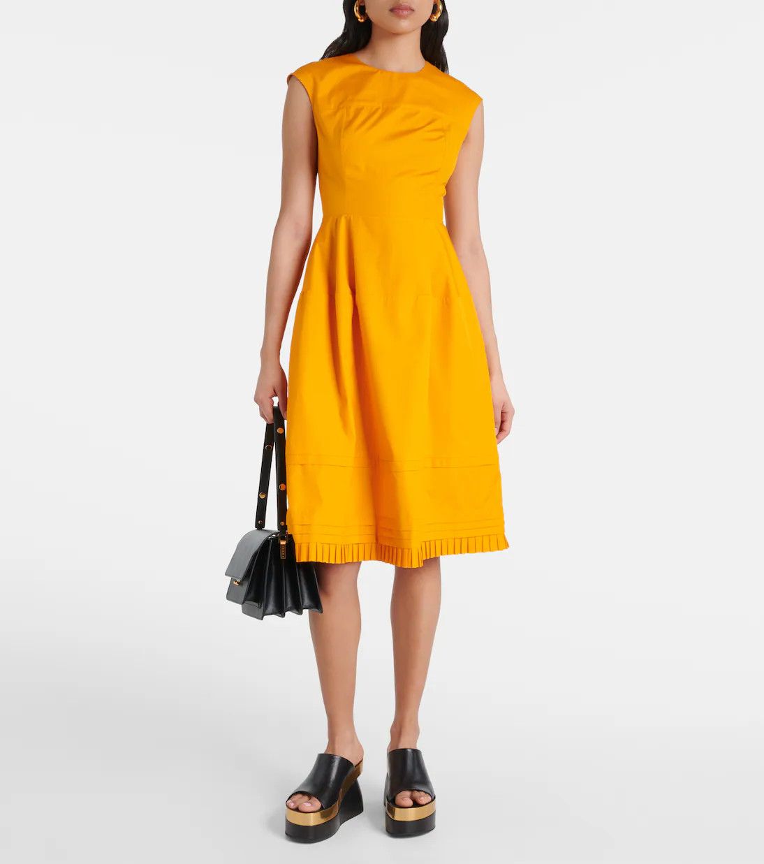 Marni o1w1db10125 Pleated Cotton Midi Dress in Light Orange Size S / US 4 / IT 40 - 2 Thumbnail