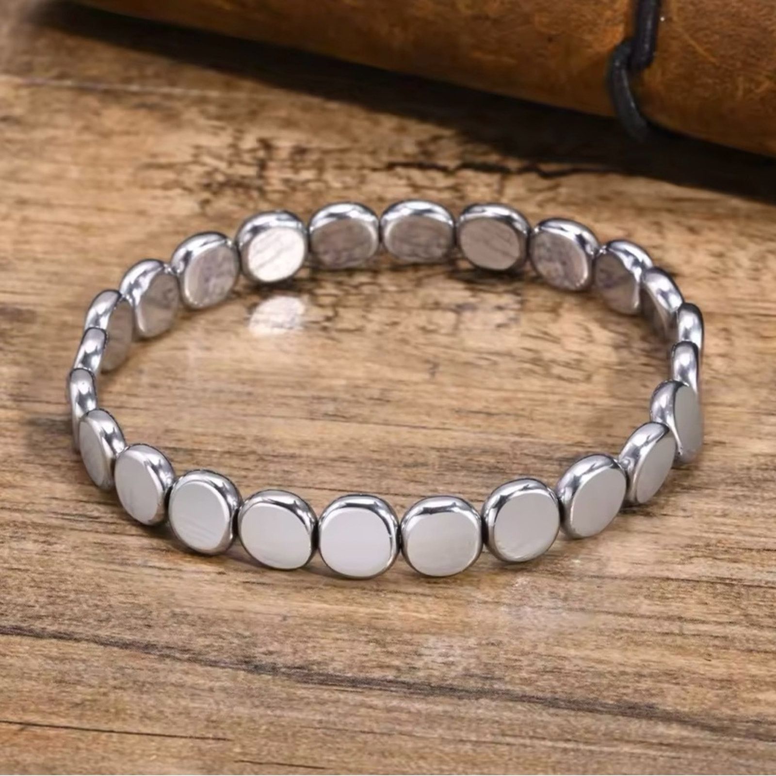 Other Flat Round Hematite Bracelets for Men Silver Gallstone Hand Size ONE SIZE - 1 Thumbnail