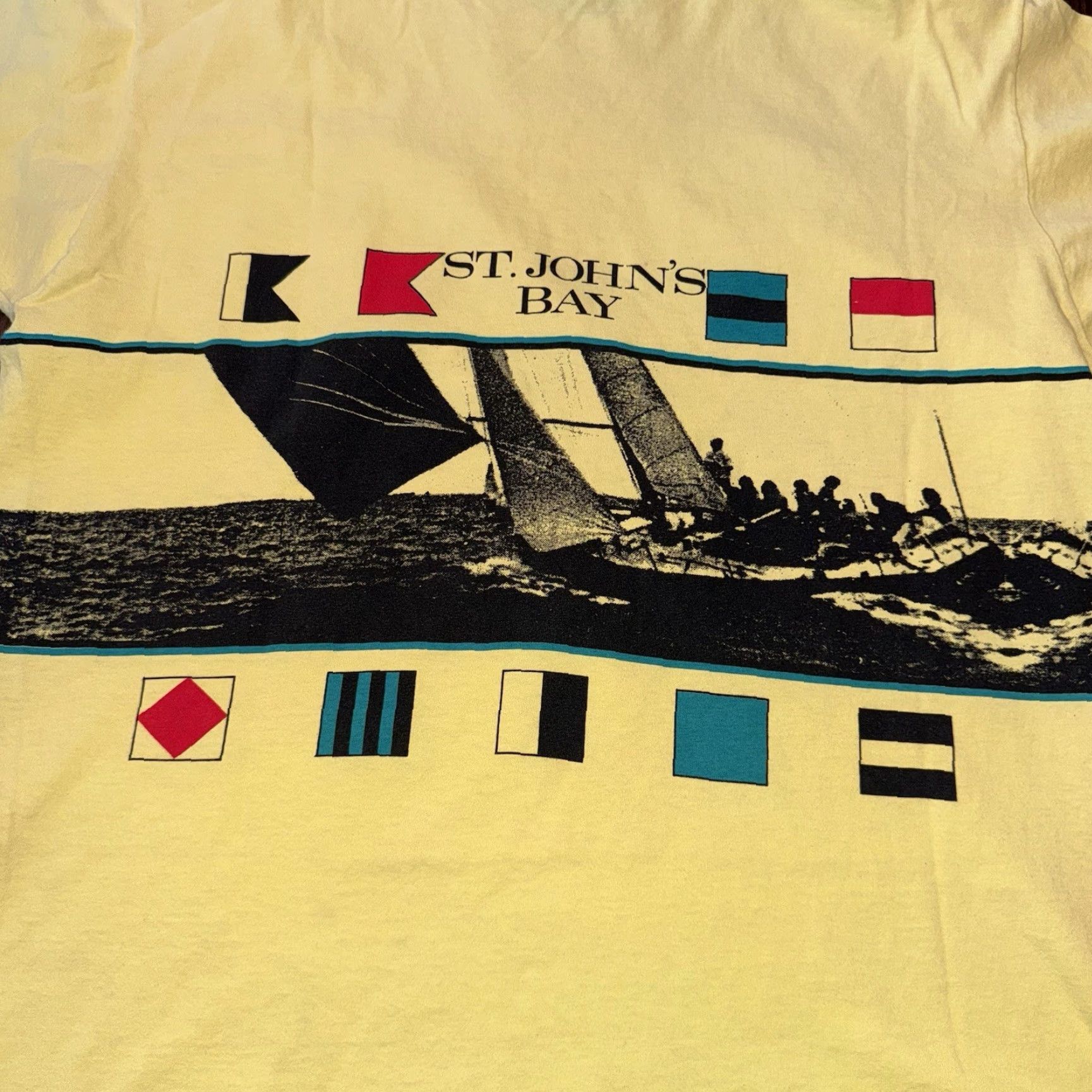 Vintage VINTAGE St. Johns Bay T-Shirt Sailing XL Yellow Graphic 90s USA Men Size US XL / EU 56 / 4 - 4 Thumbnail