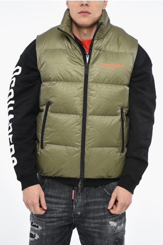 image of Dsquared2 Quilted Vest With Logo Print in Green, Men's (Size Large)
