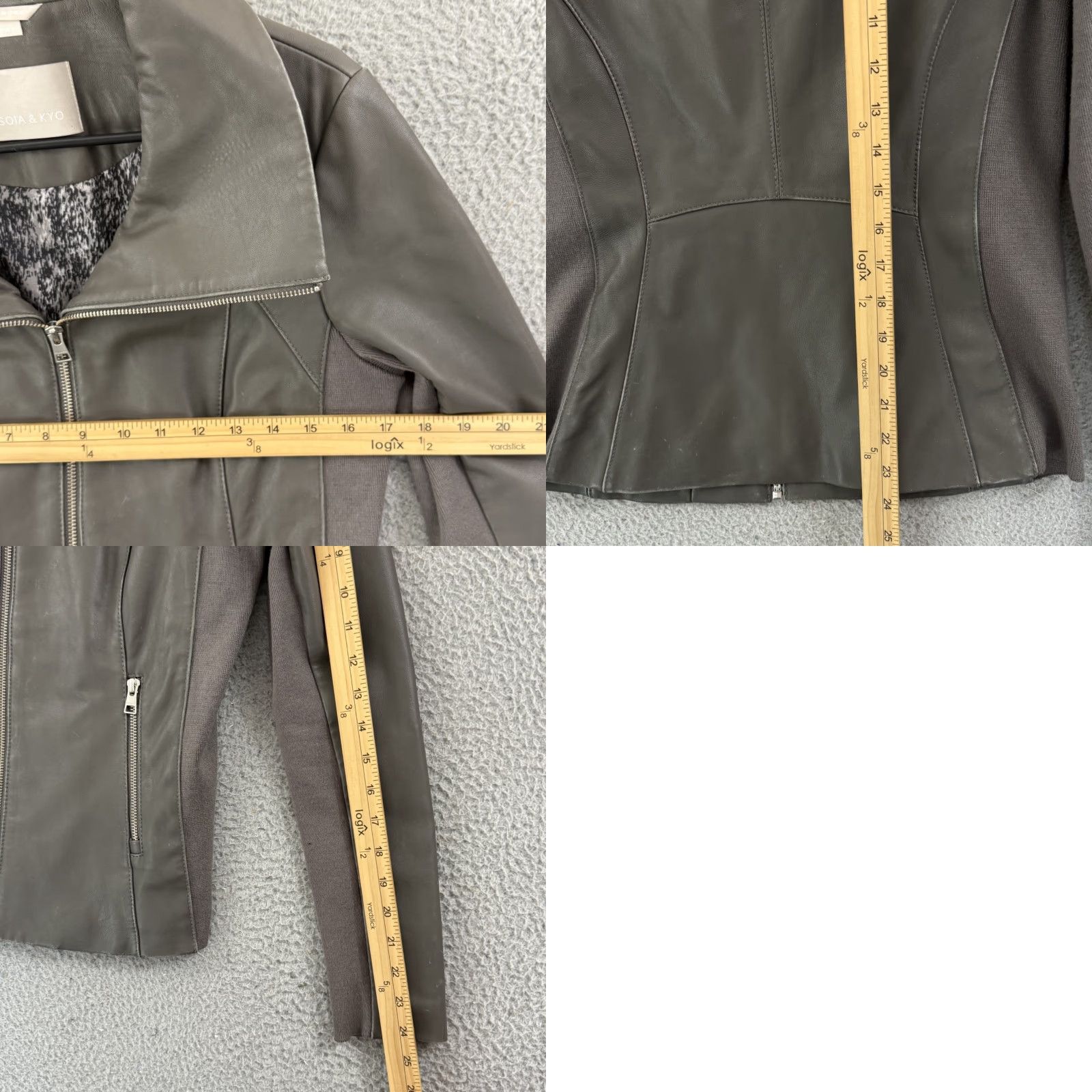 Vintage Soia & Kyo Jacket Women M Gray Full Zip Leather Biker Moto Outdoor Size M / US 6-8 / IT 42-44 - 9 Thumbnail
