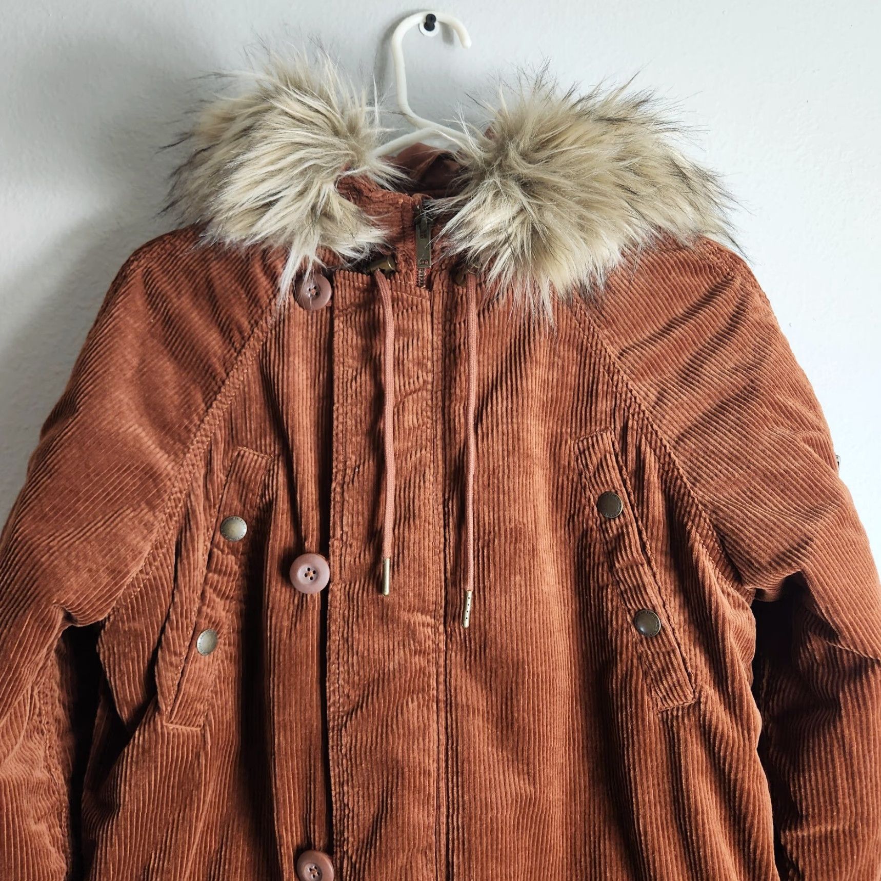 American Eagle Outfitters American Eagle Womens |XS| Rust Orange Corduroy Hooded Parka Jacket Coat Size XS / US 0-2 / IT 36-38 - 3 Thumbnail