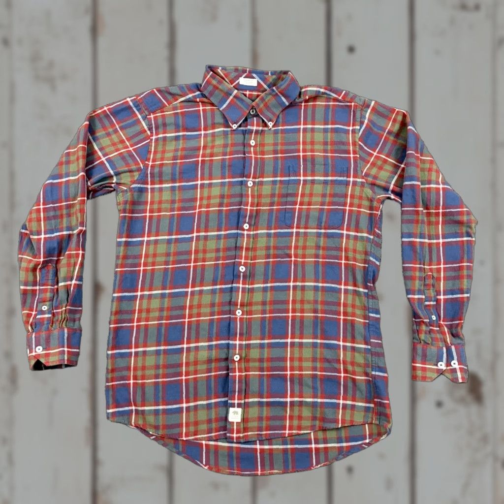 Vintage Onward Reserve Shirt Mens XL Red Plaid Cotton Flannel Long Sleeve Button-Up Tailored Fit Size US XL / EU 56 / 4 - 1 Thumbnail