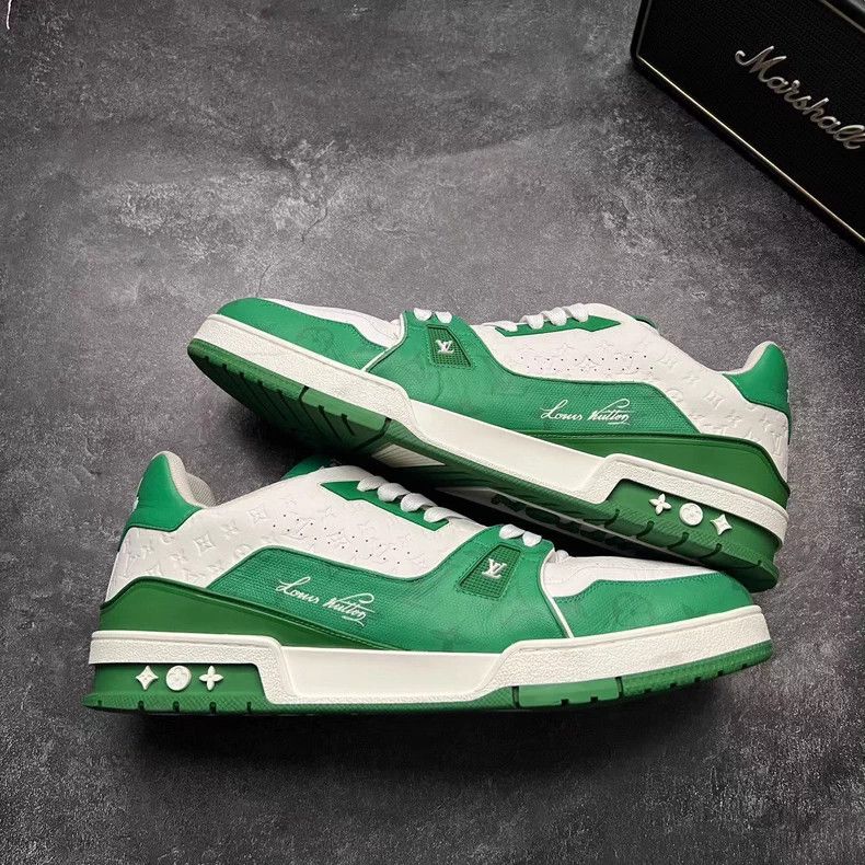 Louis Vuitton Louis Vuitton TRAINER White and Green Full Print Relief sh Size US 12 / EU 45 - 1 Thumbnail