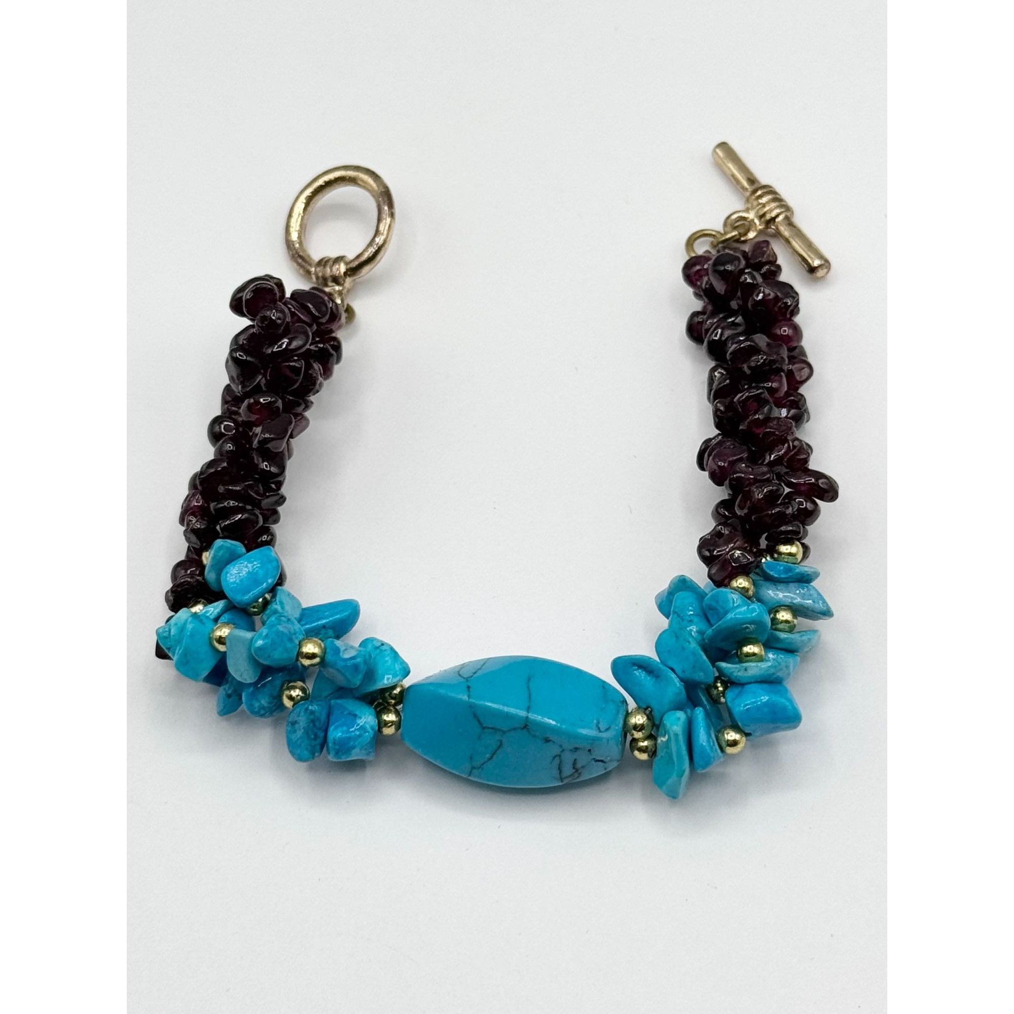 Vintage Vintage turquoise garnet gemstone beaded bracelet Size ONE SIZE - 3 Thumbnail