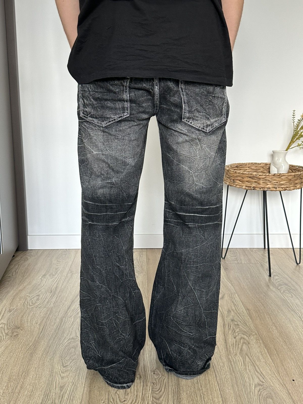 Jean Washed Black Design Vintage Style Distressed Hole Jeans Y2k Size US 30 / EU 46 - 2 Thumbnail