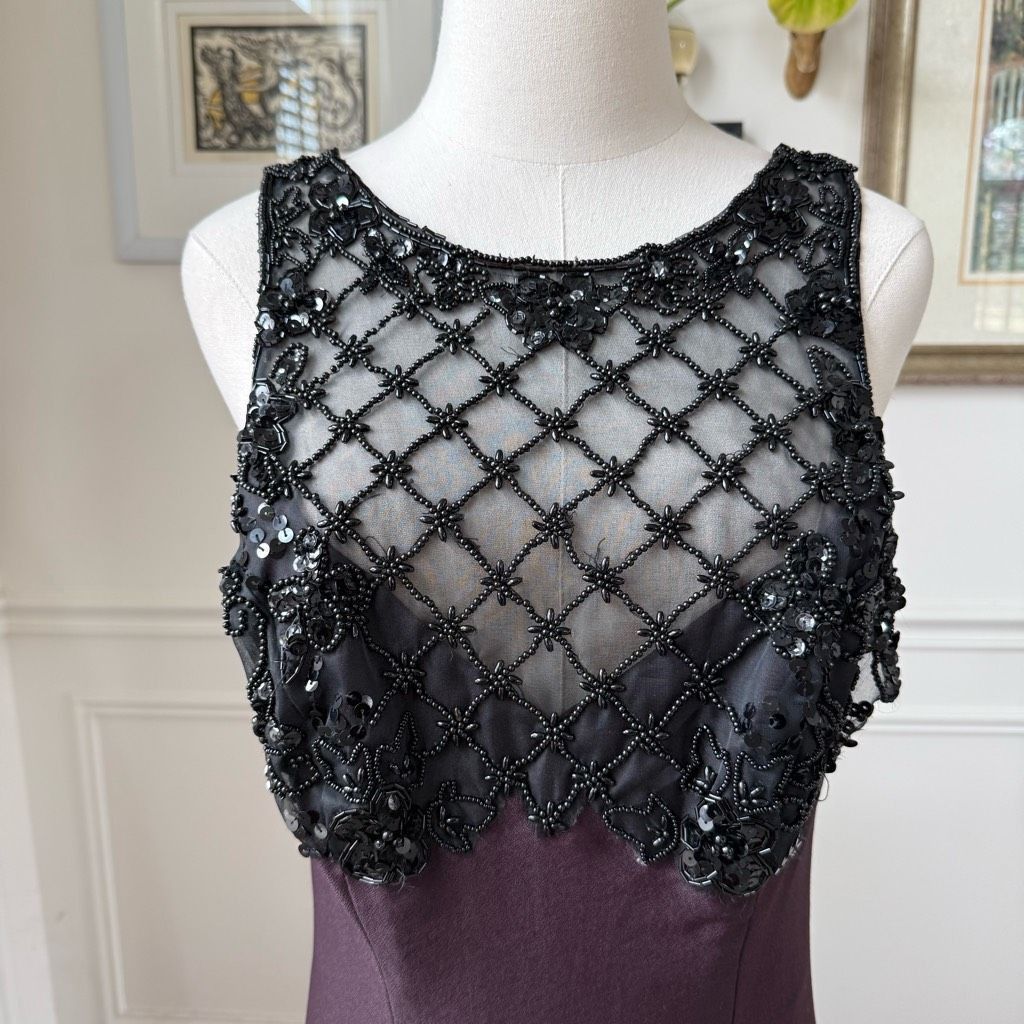 Vintage Vintage 80s 90s Purple Black Mesh Beaded Illusion Bodice For Size M / US 6-8 / IT 42-44 - 2 Thumbnail