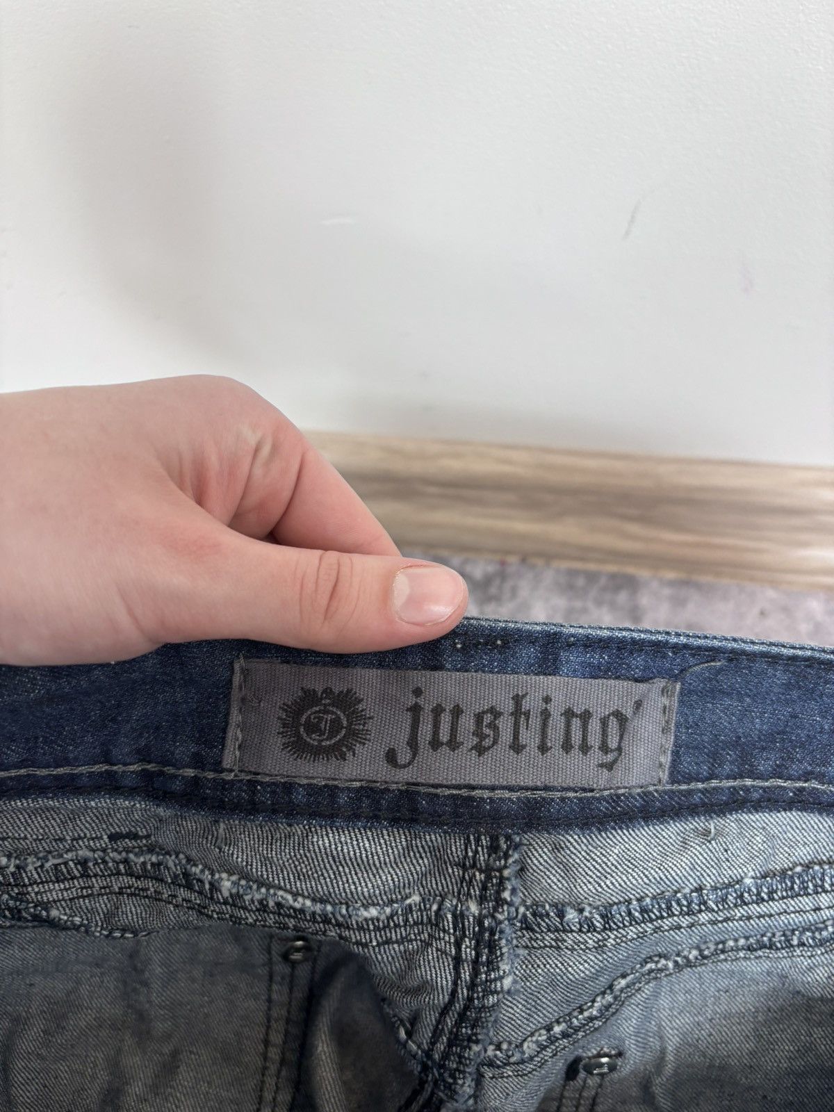 Japanese Brand Vintage Justing Y2K Dark Blue Faded Wash Denim Jeans Size US 32 / EU 48 - 10 Thumbnail