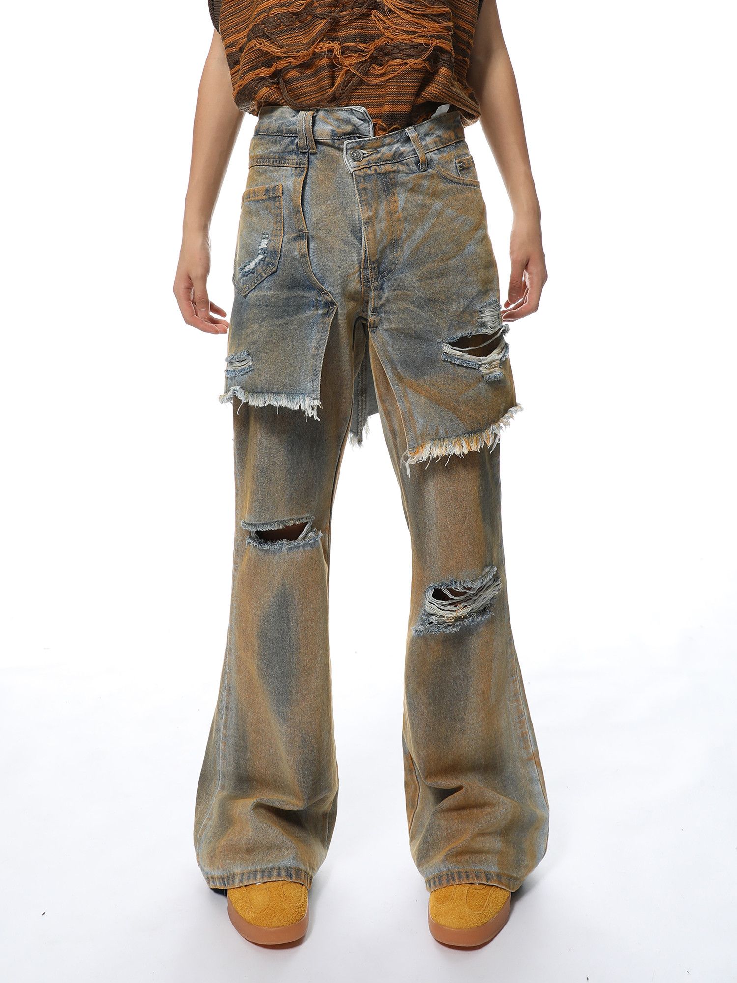 Designer Hole Spliced Fake Two Hemline Jeans Size US 29 - 1 Thumbnail