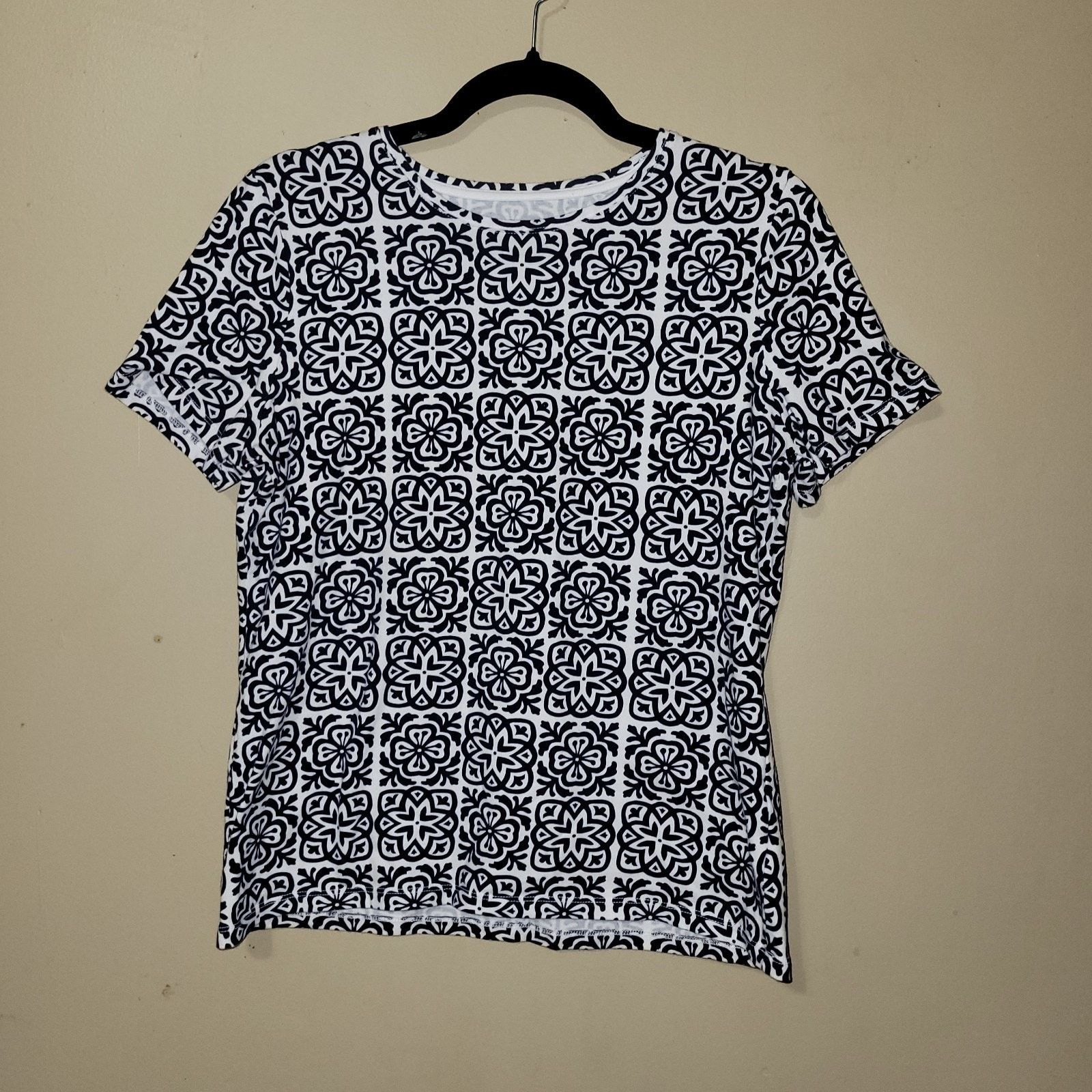 Robert Talbott Talbots Navy White Print Scalloped Neck M/P Size M / US 6-8 / IT 42-44 - 1 Thumbnail