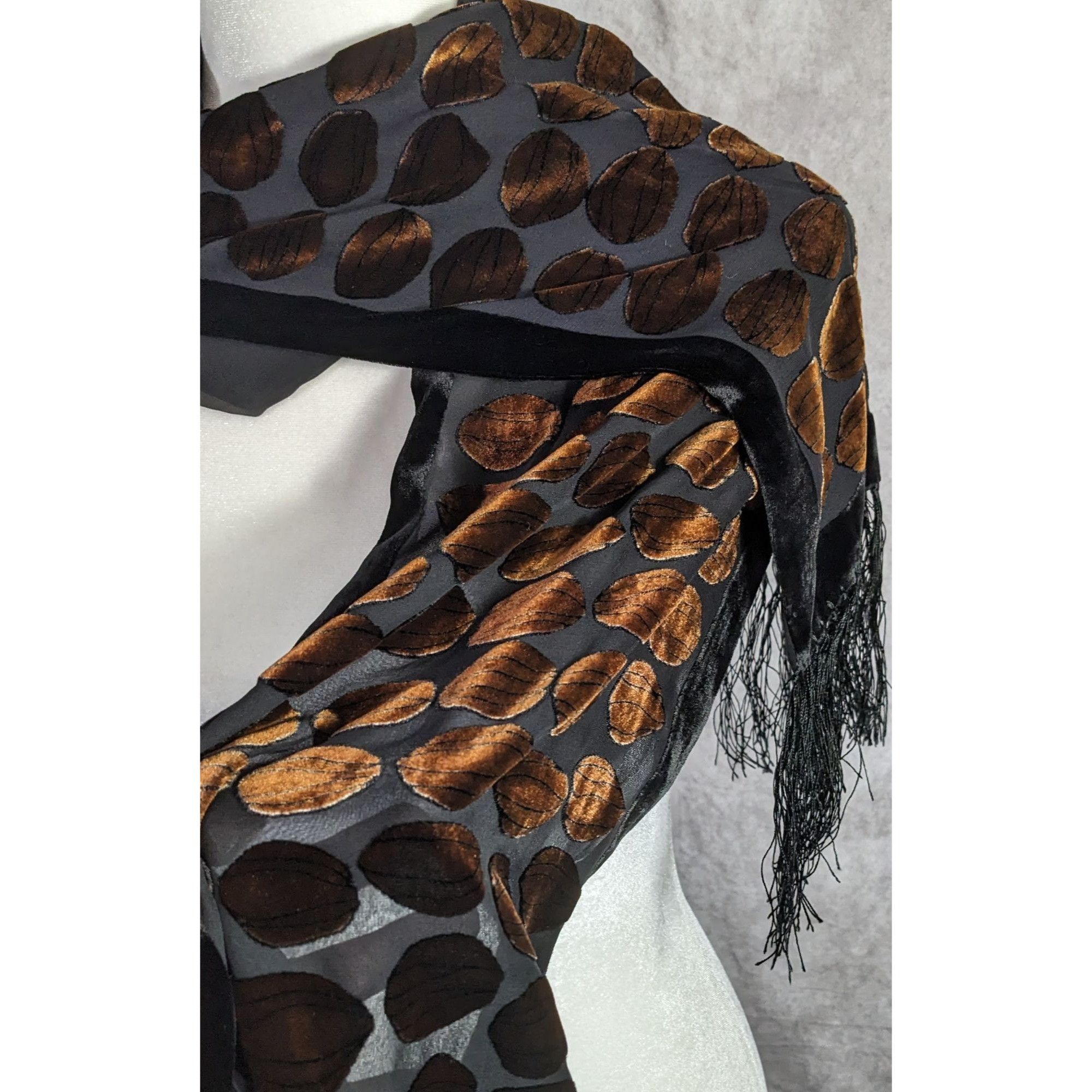 Other Vintage Geometric Burnt Velvet Scarf Copper Tone With Fringe Size ONE SIZE - 14 Thumbnail