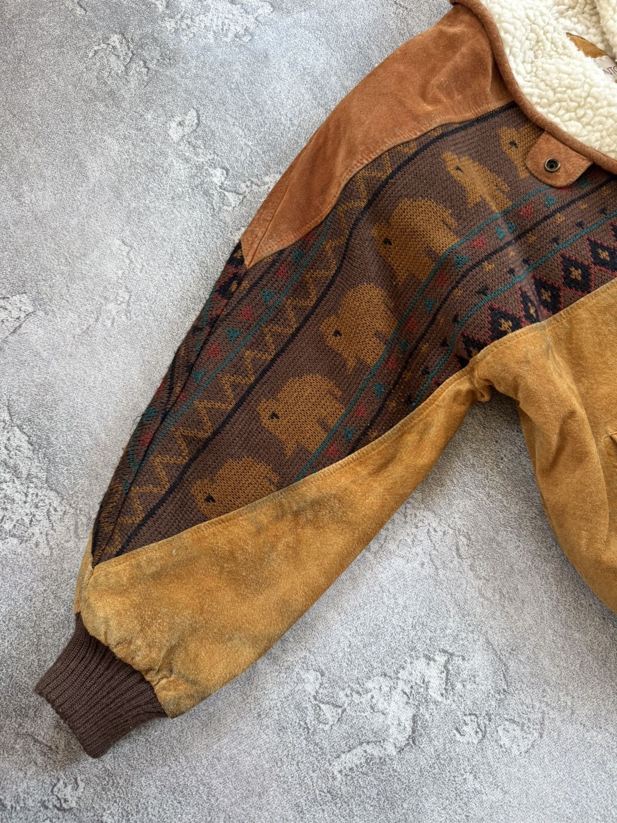 Cowboy Equipment Western Aztec suede leather retro lined bomber jacket 90s Size US S / EU 44-46 / 1 - 7 Thumbnail