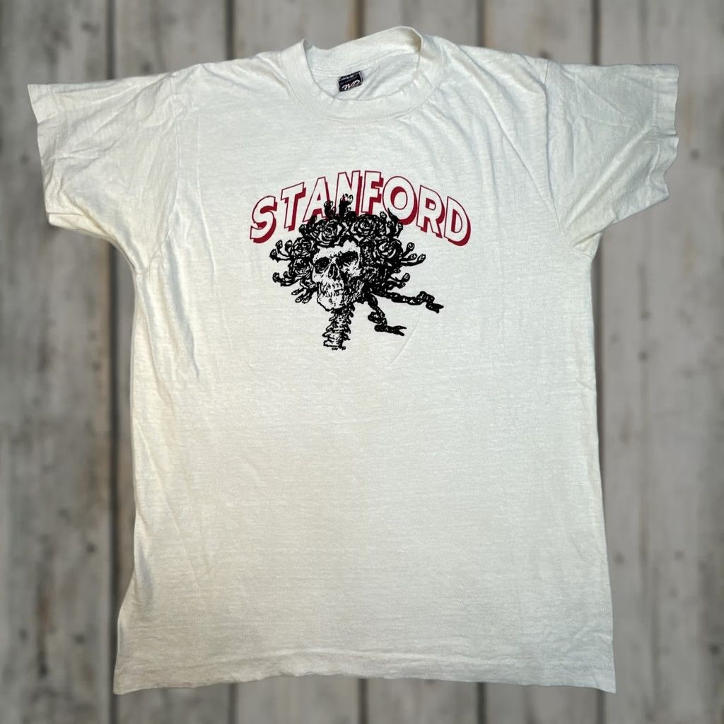 Vintage VINTAGE Grateful Dead T-Shirt Stanford 80s Single Stitch Band White Cotton L Mens Shirts Size US L / EU 52-54 / 3 - 1 Thumbnail