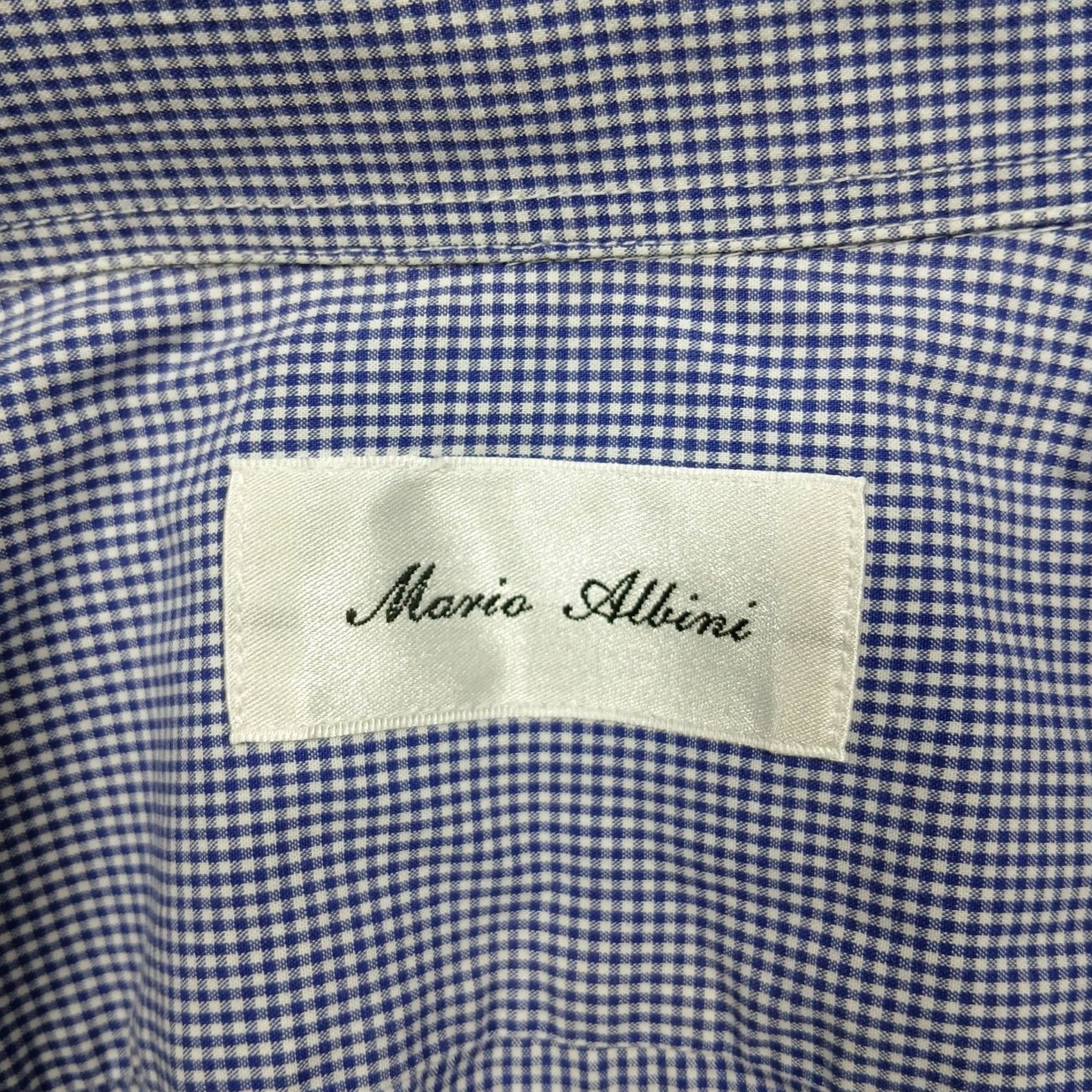 Vintage Mario Albini Dress Shirt Men's Blue Gingham Slim Fit Size 39 Cotton Made in Italy Size 40R - 4 Thumbnail