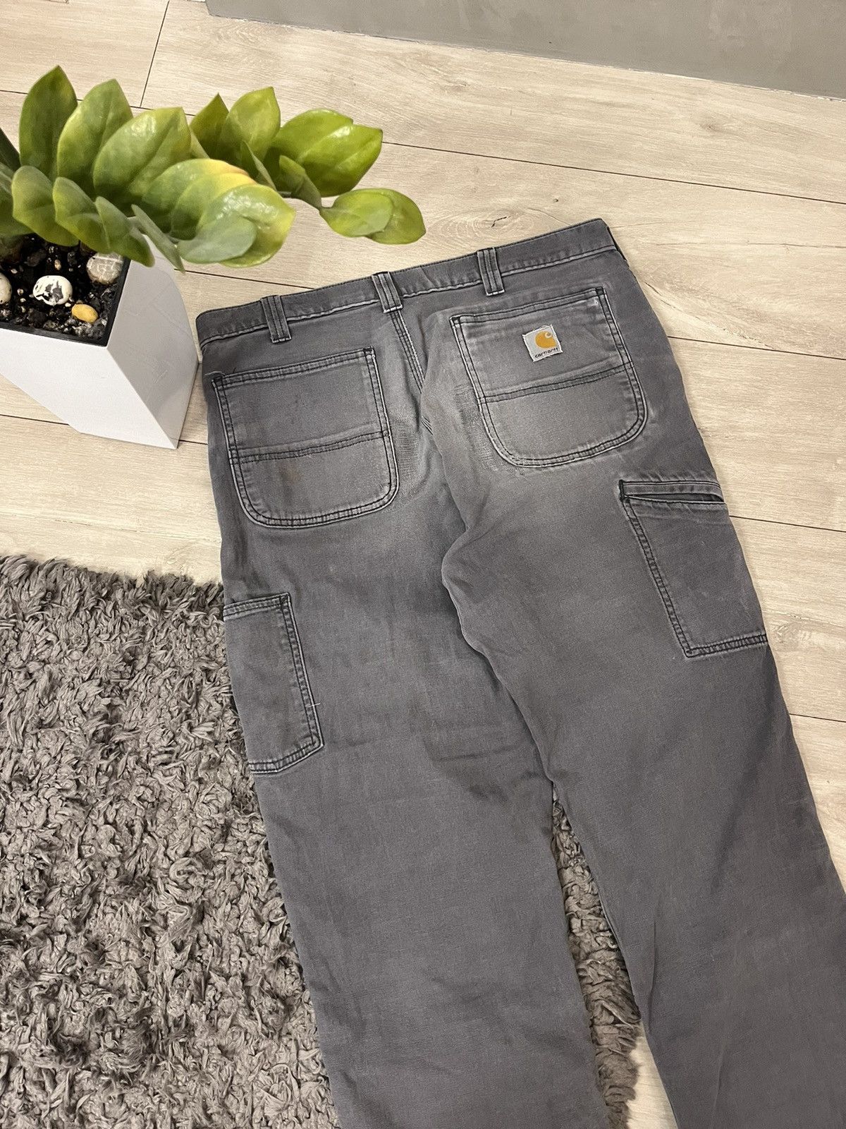 image of Carhartt Double Knee Distressed Cargo Pants Y2K in Grey, Men's (Size 34)