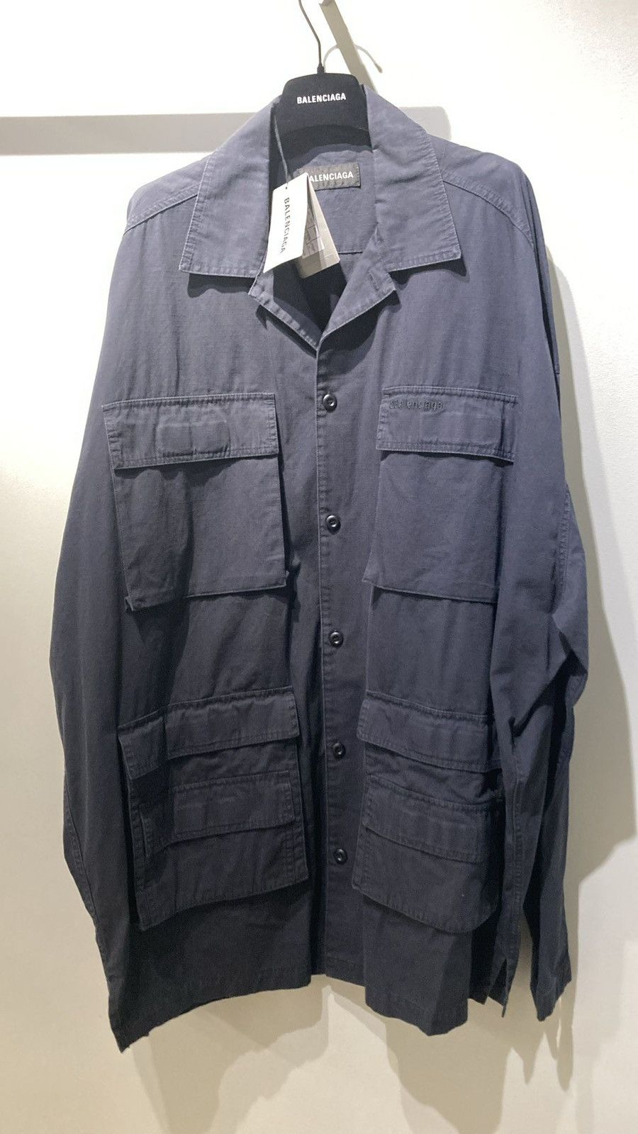 image of Balenciaga O1Mt1Gz0524 Cargo Shirt In Navy in Black, Men's (Size Medium)