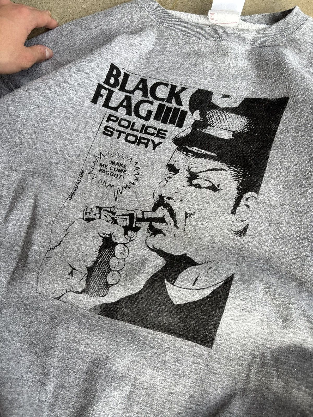 Band Tees Vintage 90s Black Flag Police Story Heather Grey Sweater Size US XL / EU 56 / 4 - 7 Thumbnail