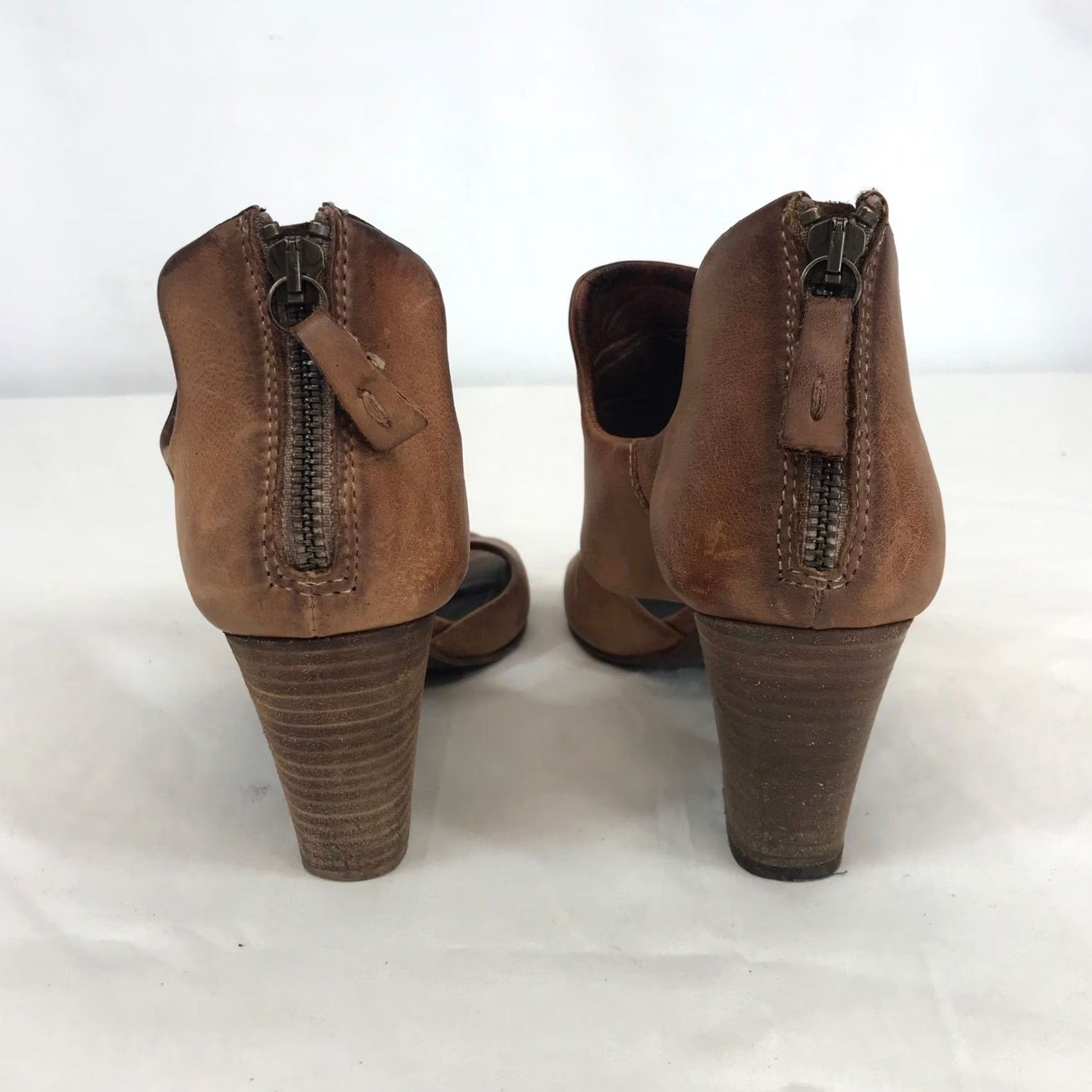 Vintage Sundance Tan Leather Peep Toe Cutout Block Heel Sandals Size 6.5 Brown Women Size US 7 / IT 37 - 5 Thumbnail