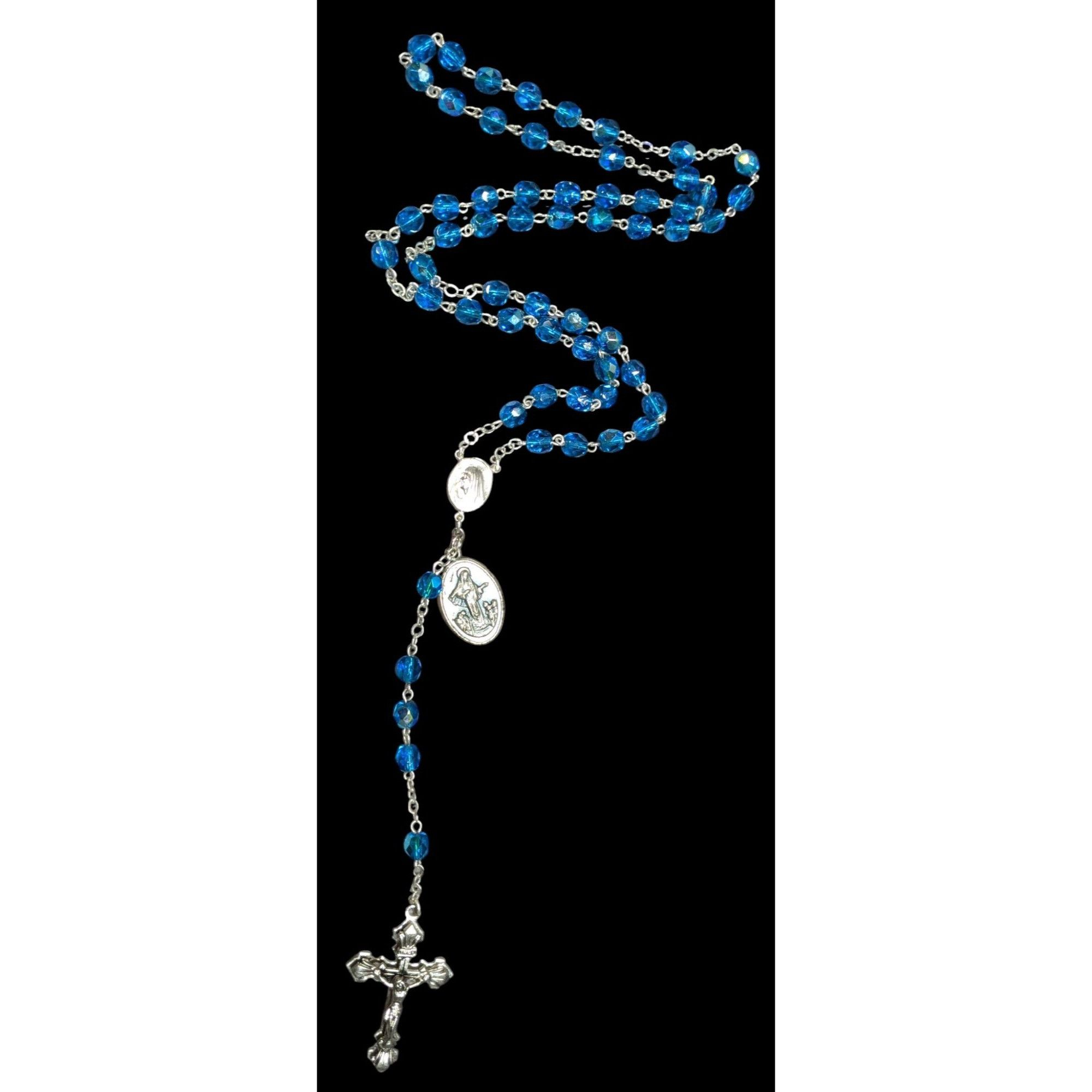 Other Catholic Blue Crystal Glass Beaded Rosary With Silver Crucif Size ONE SIZE - 1 Thumbnail