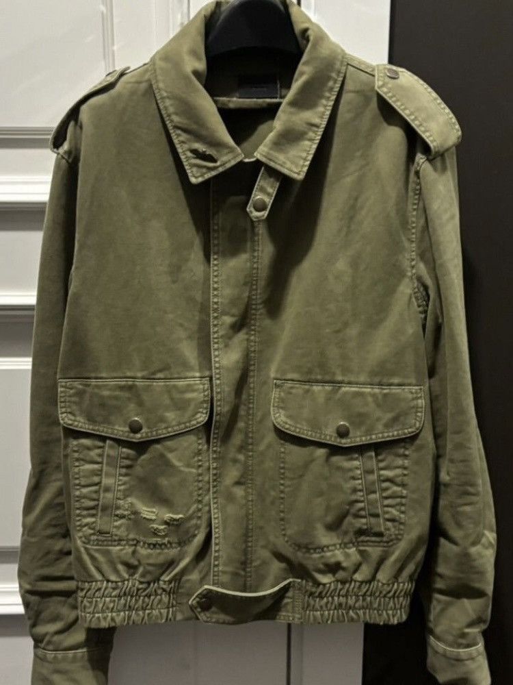 image of Saint Laurent Paris Pocket Detailed Officer Jacket in Green, Men's (Size Medium)