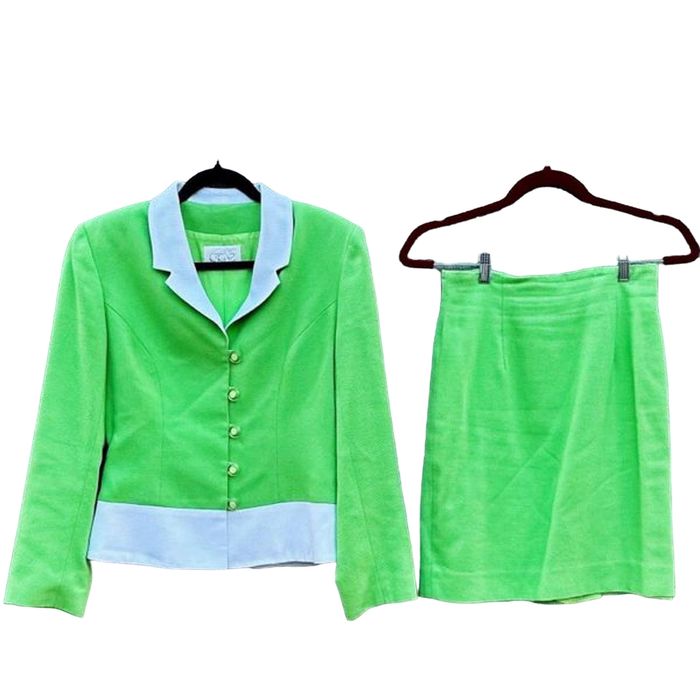 Vintage Size 6/8 Vintage Lime & Green Cache Power Skirt Suit Grailed