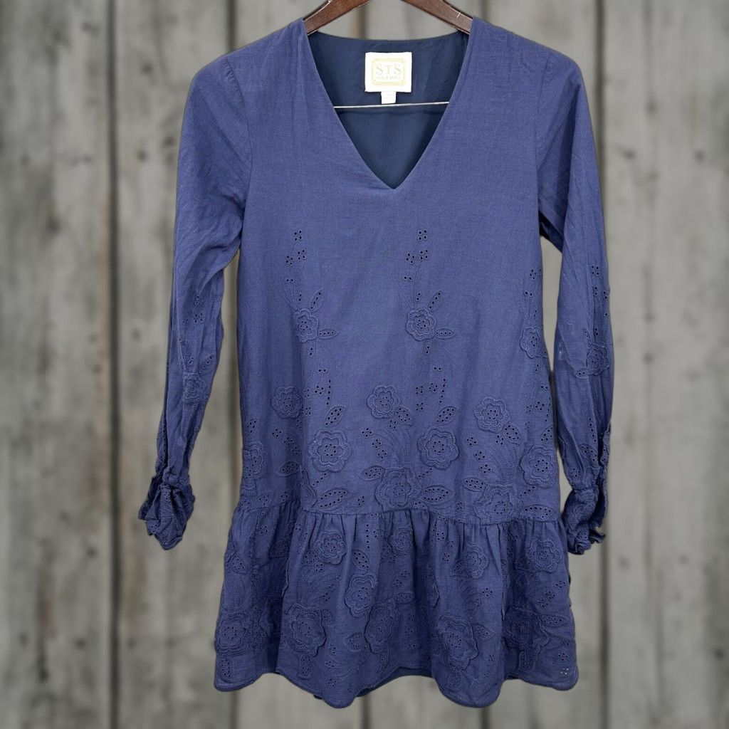 Bell Sail to Sable Dress - Mini Lace Bell Sleeve Blue - Women's XS - Preppy Casual Shift Dress Size XS / US 0-2 / IT 36-38 - 1 Thumbnail