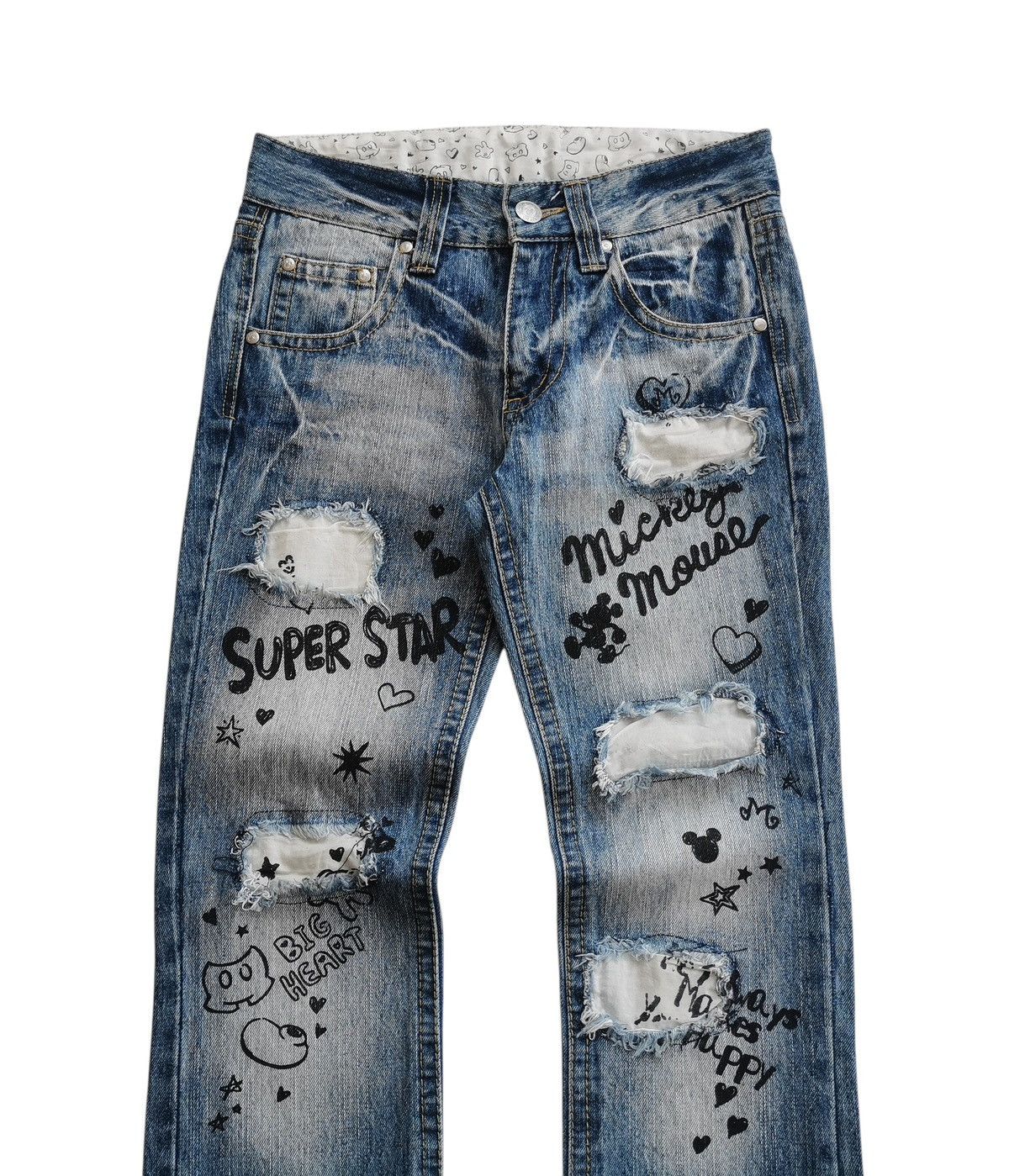 Anime Vintage Mickey Mouse Denim Distressed Jeans Size US 29 - 1 Thumbnail