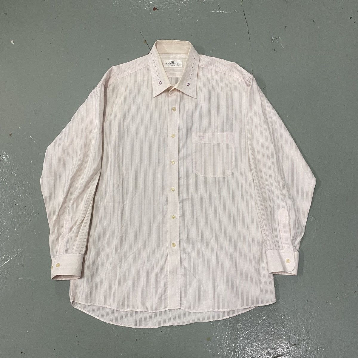Balenciaga × Vintage Vintage Balenciaga Stripe Shirt Light Pink Tee Size US XL / EU 56 / 4 - 2 Thumbnail