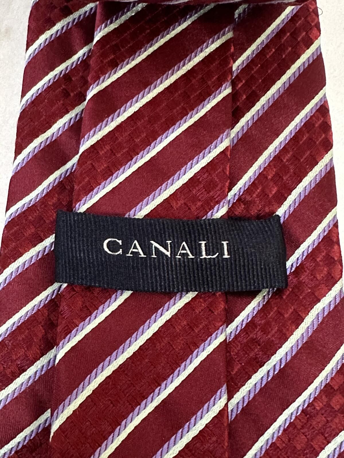 Canali Canali 100% Italian silk tie burgundy lavender cream striped Size ONE SIZE - 2 Thumbnail