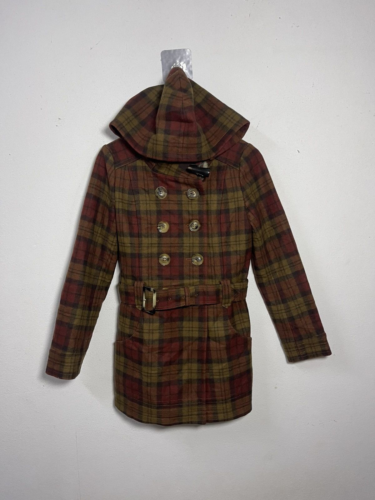 Japanese Brand Peyton Place Plaid Wool Blend Trench Coat Rabbit Fur Collar Size S / US 4 / IT 40 - 7 Thumbnail