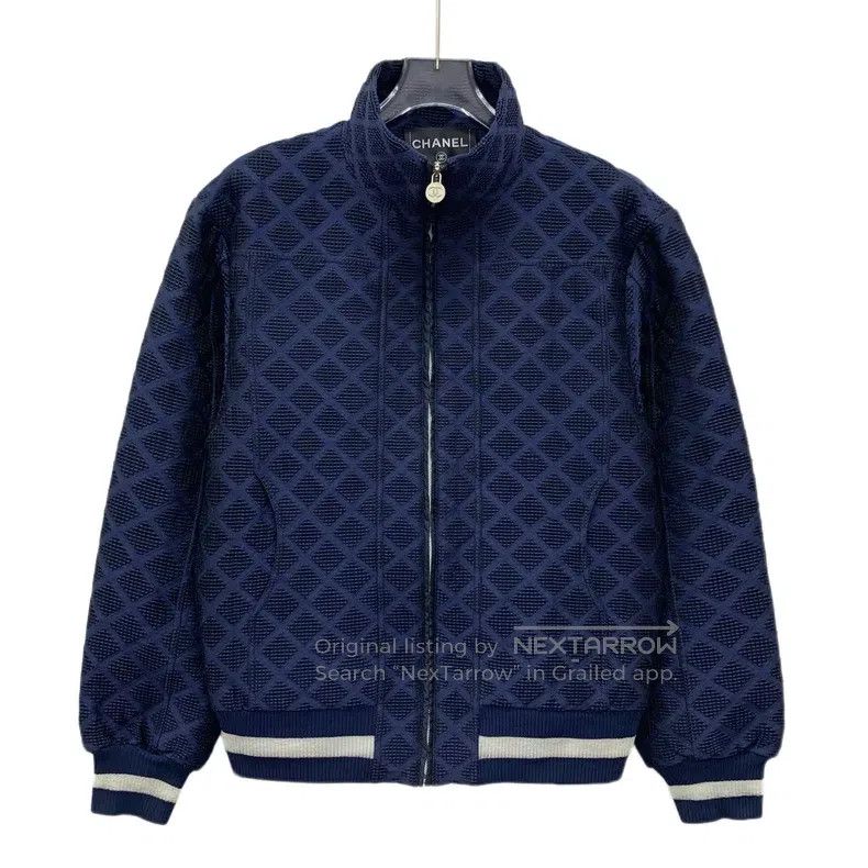 Chanel Chanel Dark blue diamond checkered stand-up collar zipper Size XS / US 0-2 / IT 36-38 - 1 Thumbnail