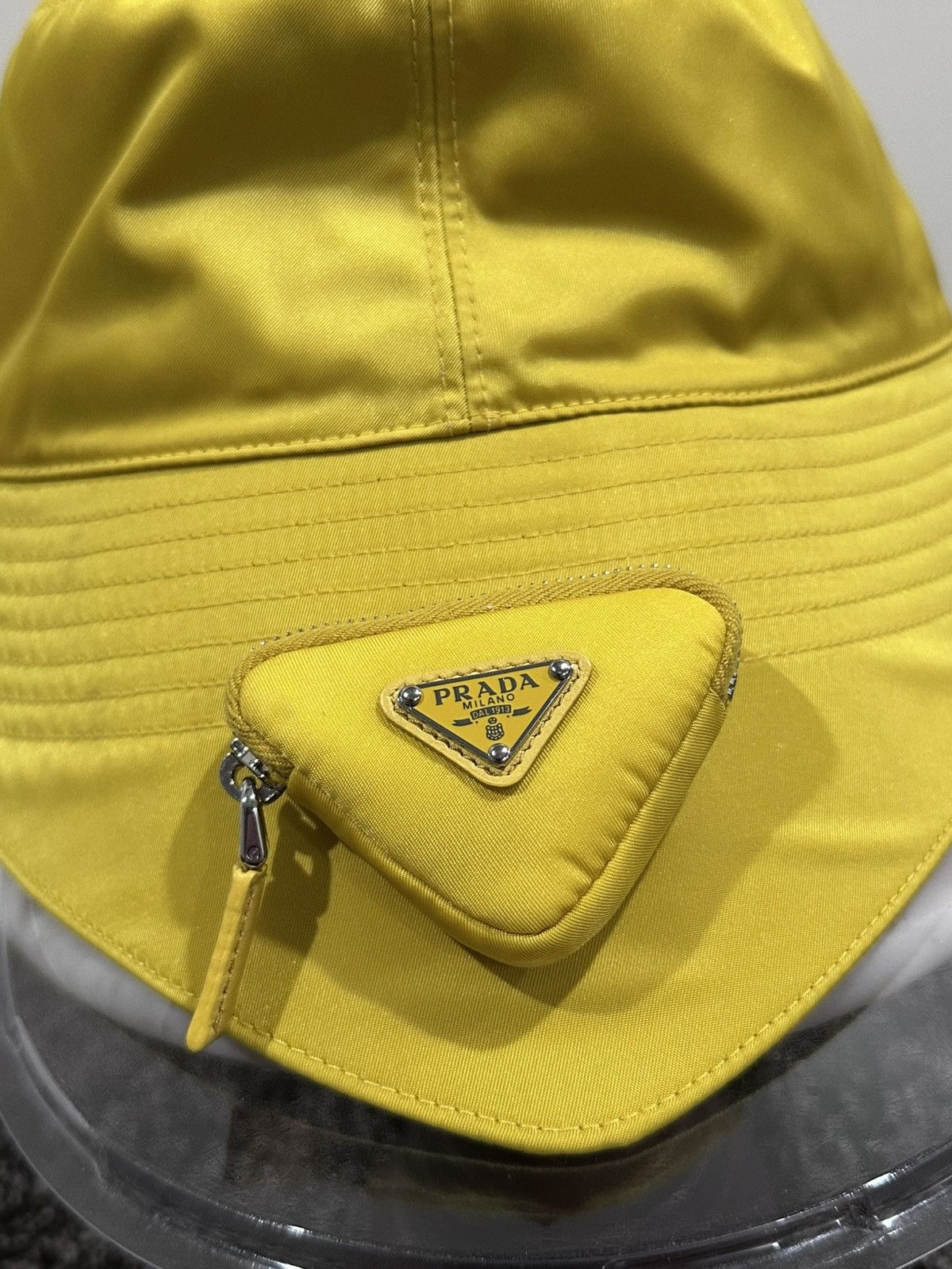 Prada Prada Yellow Re-Nylon Triangle Pouch Logo Bucket Hat Size ONE SIZE - 3 Thumbnail