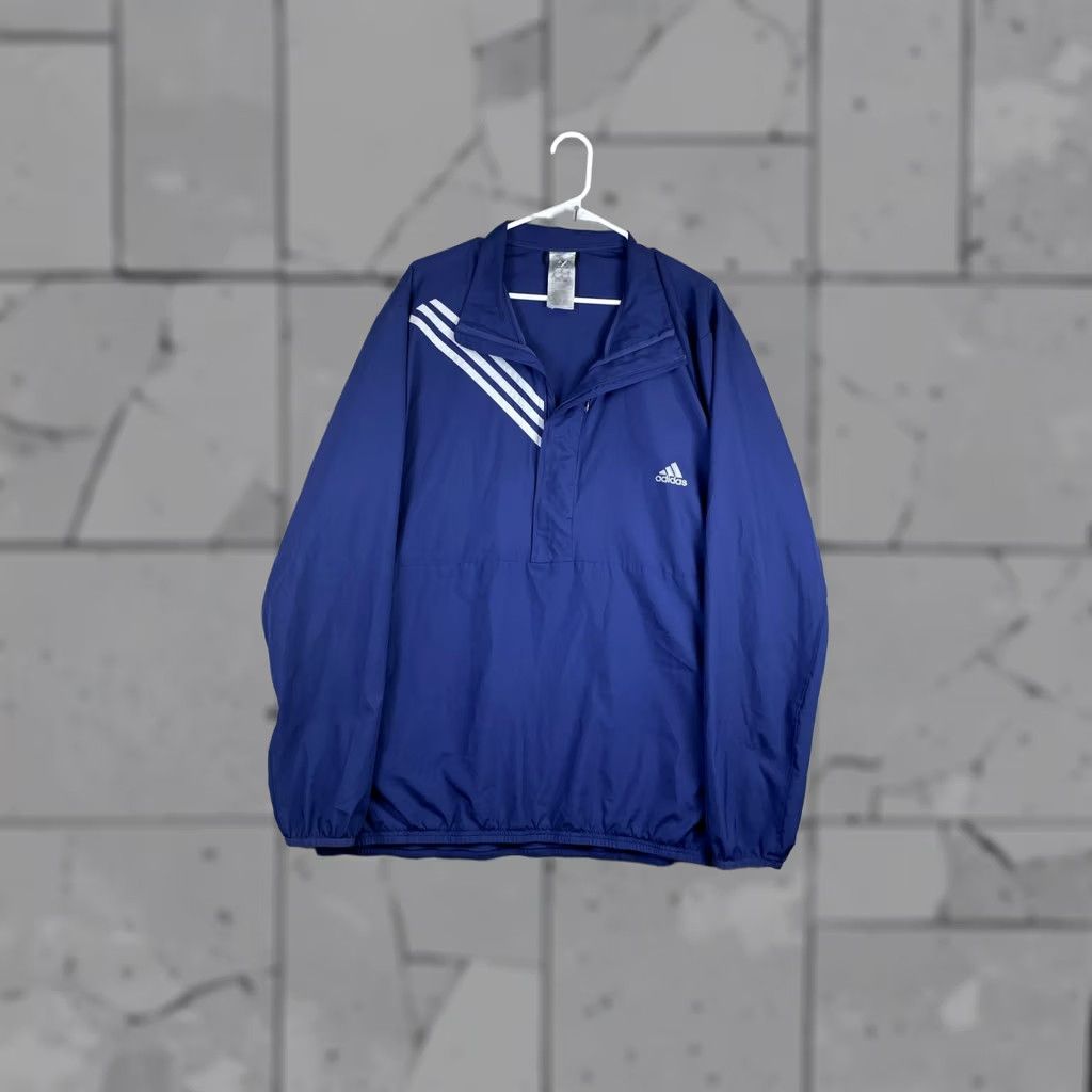 Adidas Adidas Windbreaker Jacket 2XL Blue Mens 1/4 Zip Pullover Regular Fit Spring Casual Athletic Size US XXL / EU 58 / 5 - 1 Thumbnail