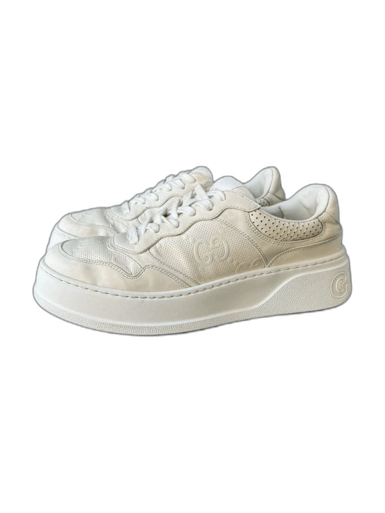 Gucci White Graphic Leather Biscuit Sneakers-2506