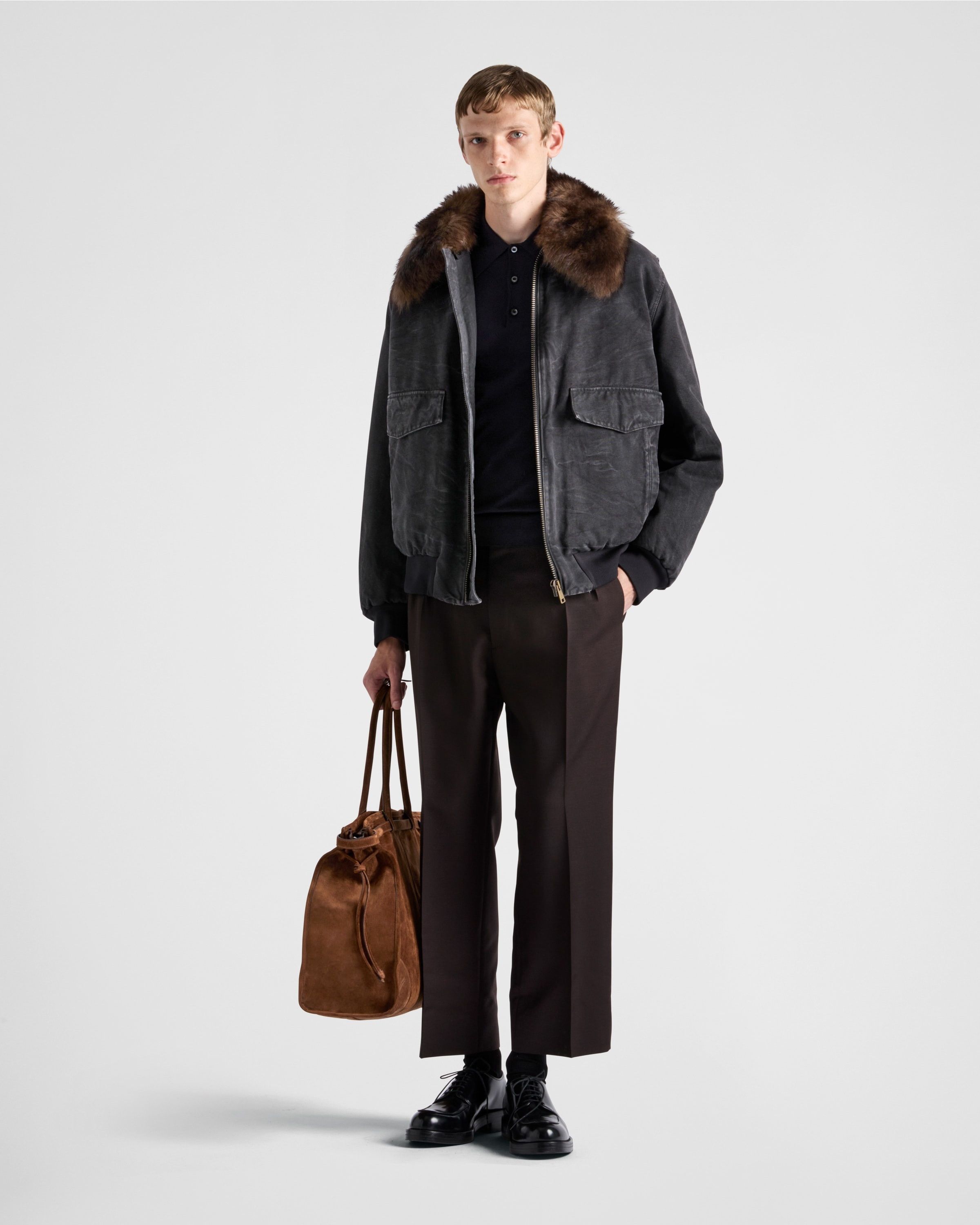Prada o1mt1gz0226 Cotton Blouson Jacket With Shearling Collar Size US M / EU 48-50 / 2 - 2 Thumbnail