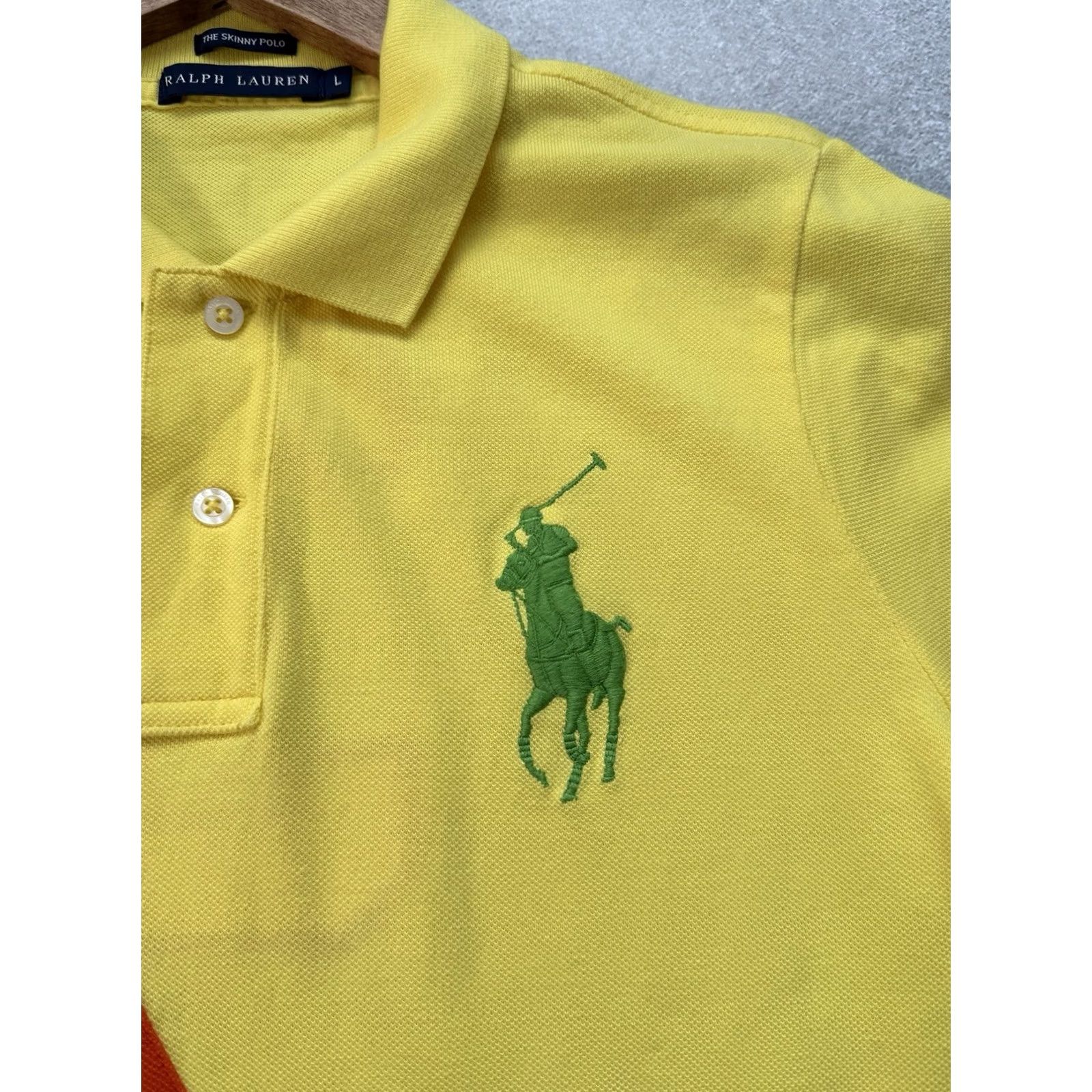 Ralph Lauren Ralph Lauren Polo Shirt Women's L Yellow 90s Y2K Big Pony Beaded Short Sleeve Collared Vintage Polo Ralph Lauren Big Pony Shirt Size L / US 10 / IT 46 - 7 Thumbnail