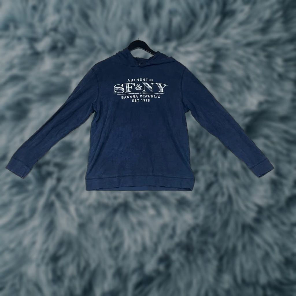 Banana Republic Banana Republic Hoodie Mens Medium Navy Blue Logo Pullover Cotton Garment Dye Solid Knit Casual Preppy Classic Winter Fall Spring Size US M / EU 48-50 / 2 - 1 Thumbnail