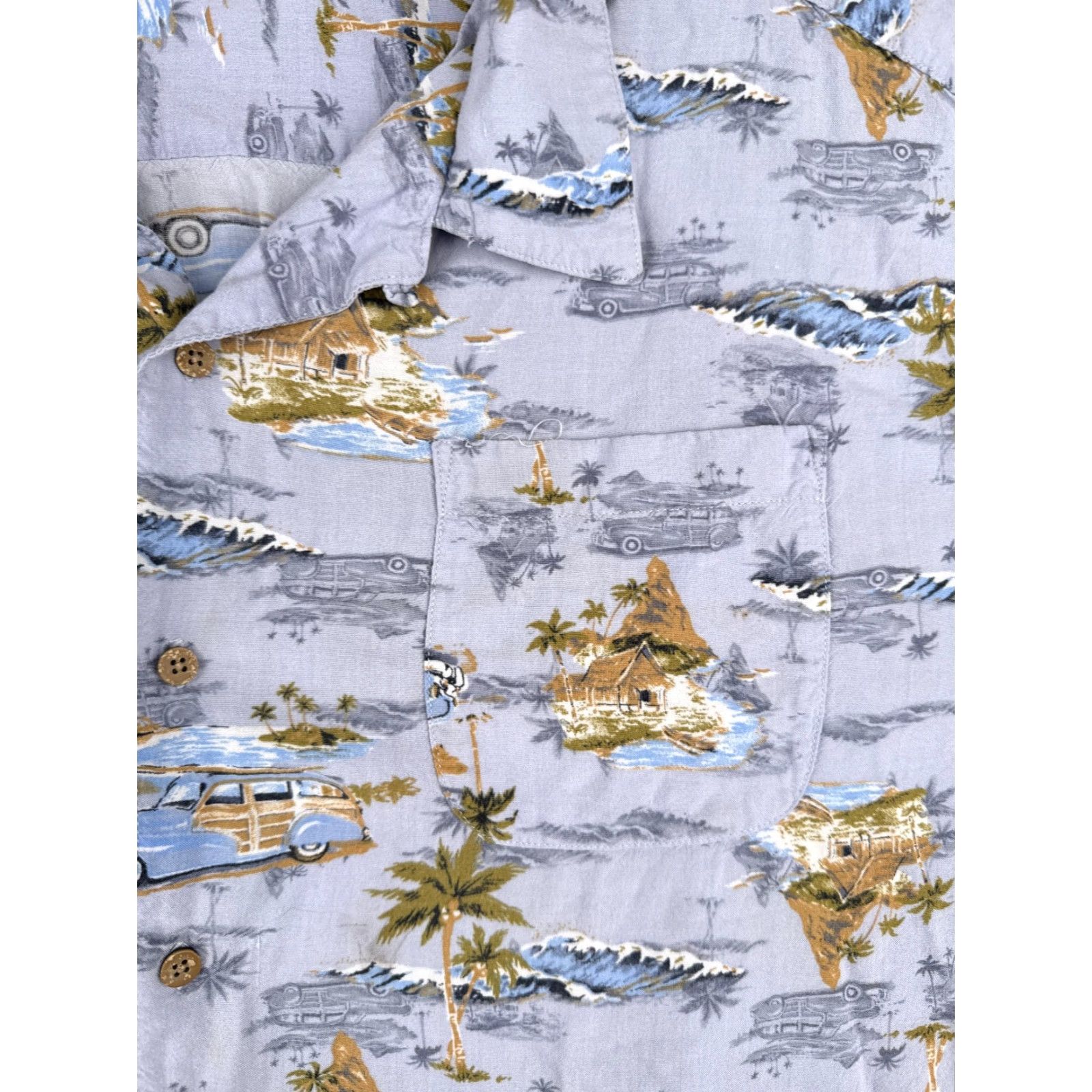 George George Button-Up Shirt Men 3XL Blue Palm Hawaiian Classic Car 100% Rayon Floral Short Sleeve Collared Pocket Boatneck? Size US XXL / EU 58 / 5 - 6 Thumbnail
