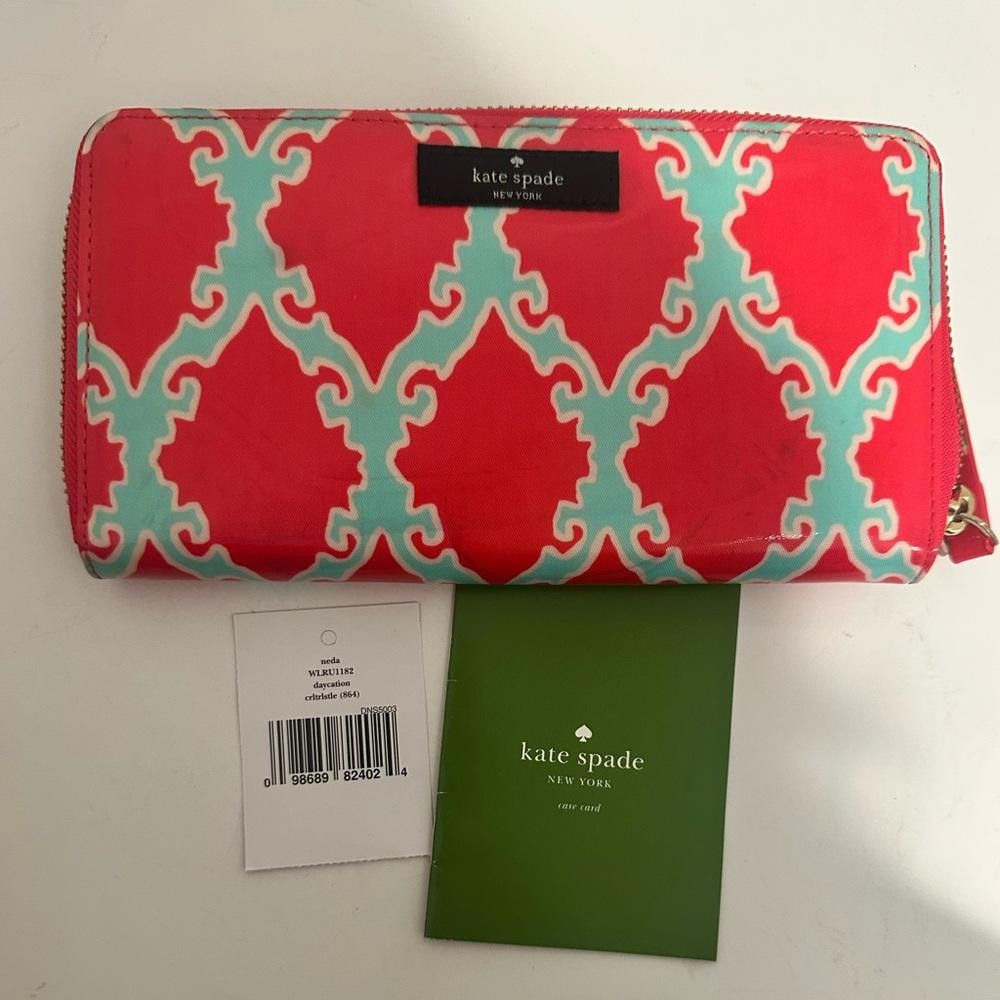 Kate Spade Kate Spade Neda Daycation Wallet Coral Red Turquoise Blue Size ONE SIZE - 4 Thumbnail